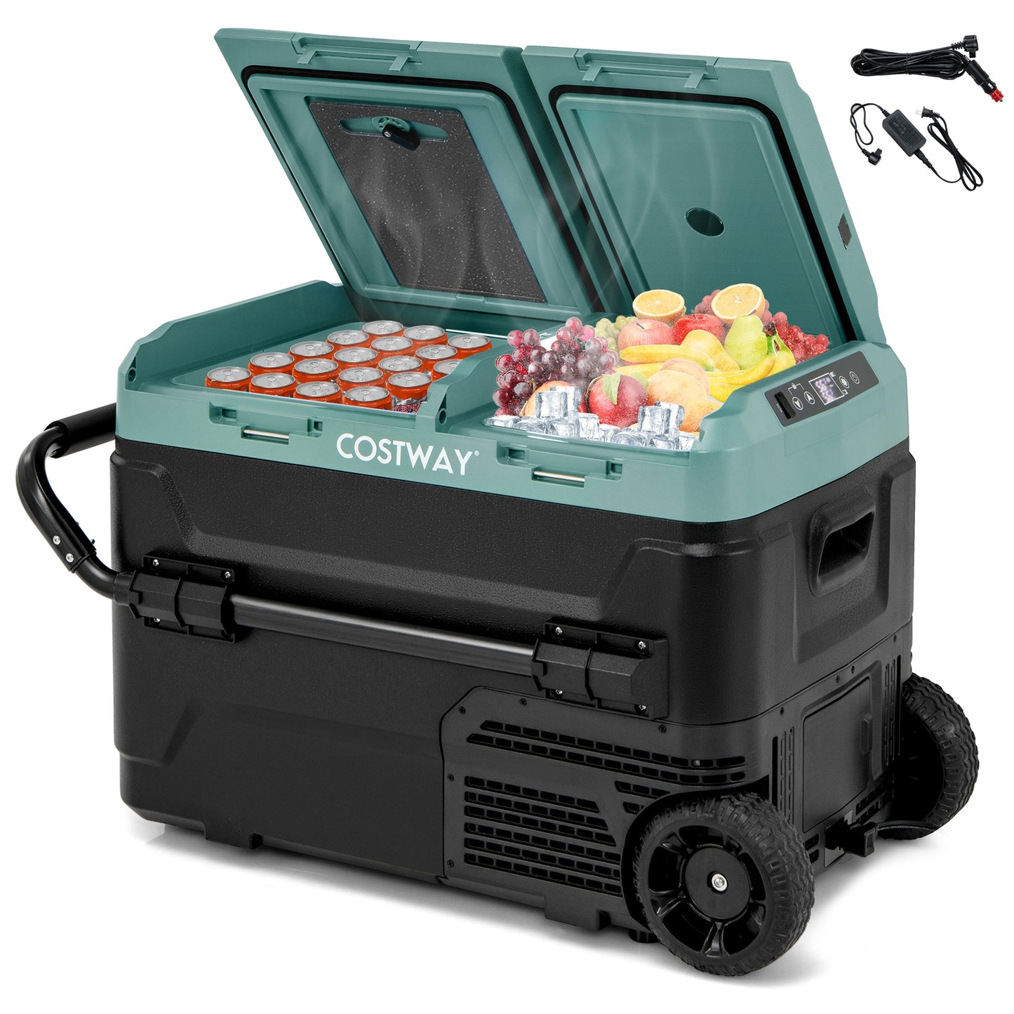 Dual Zone 12V 42QT Car Refrigerator for Vehicles Camping Travel Truck RV Boat Outdoor and Home Use-Green