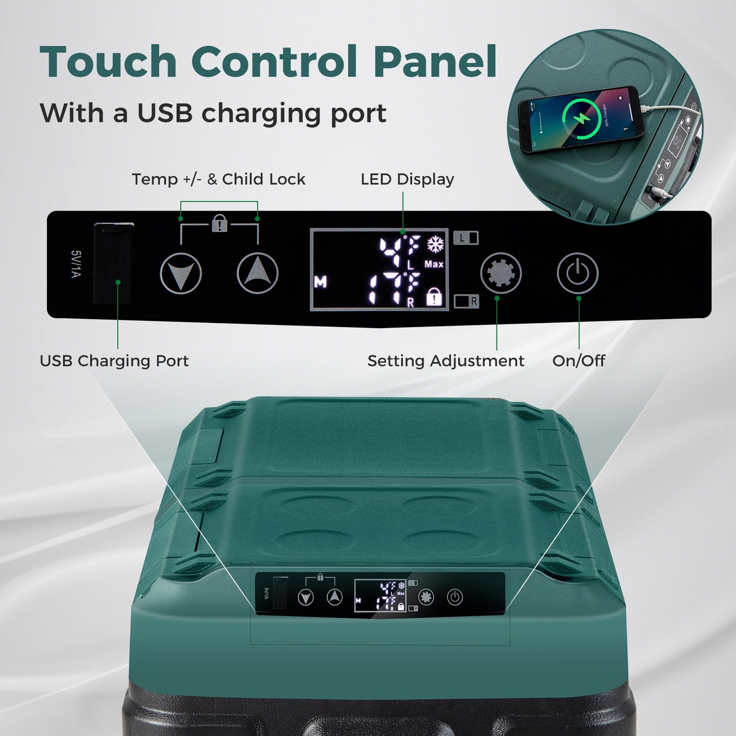 Dual Zone 12V 42QT Car Refrigerator for Vehicles Camping Travel Truck RV Boat Outdoor and Home Use-Green