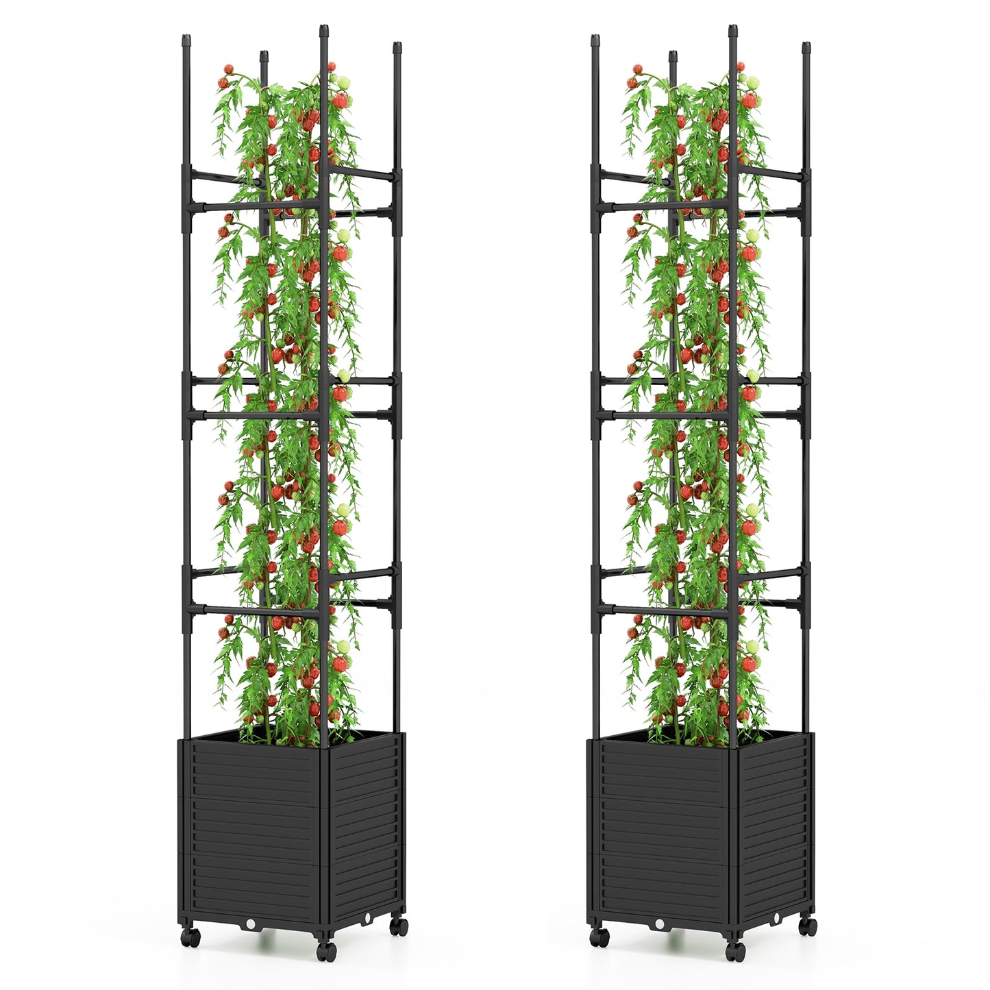 Raised Garden Bed with Obelisk Trellis and 3 Heights & Detachable PE-Coated Metal Tubes-Black