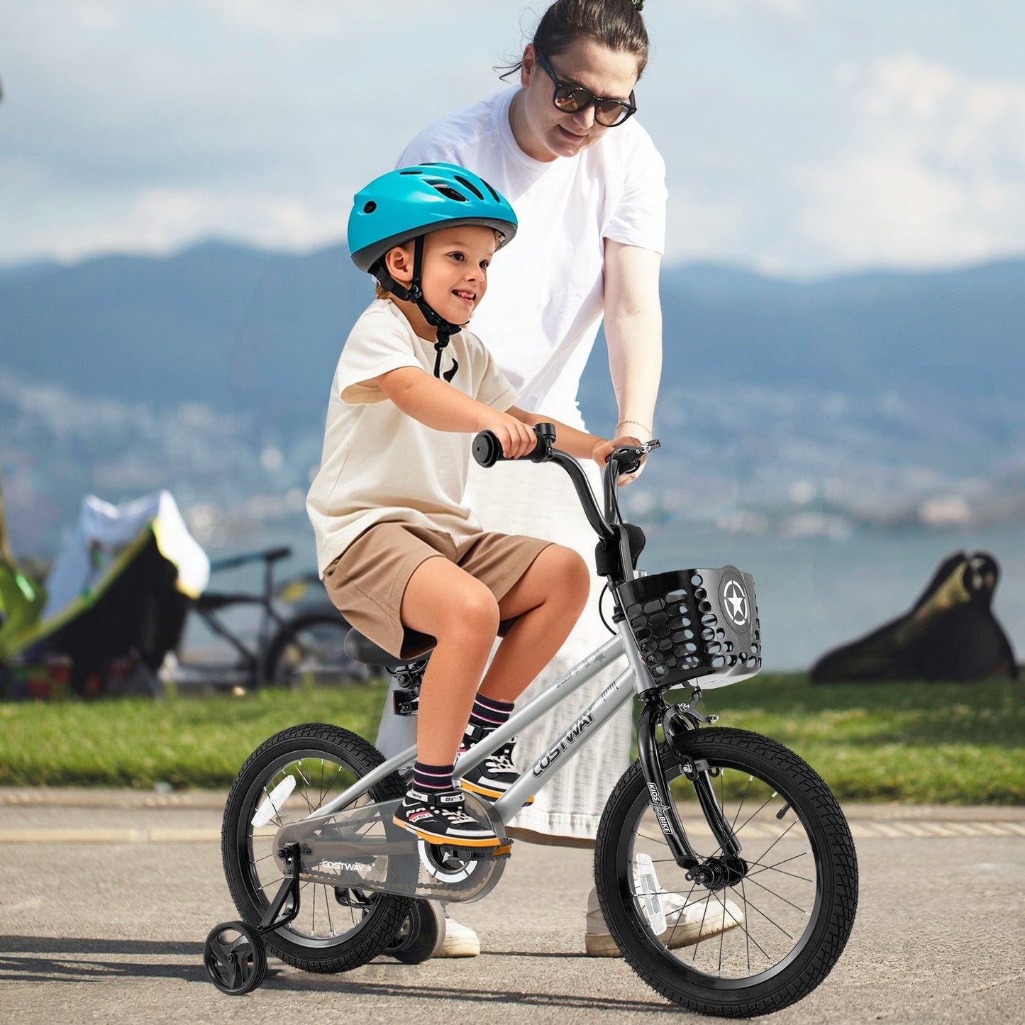 18 Inch Kids Bike Adjustable with Transparent Chain Cover for 4-8 Years Old