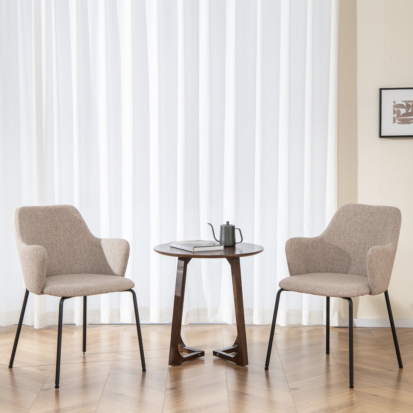 Dining Chairs Set of 2 with Curved Backrest Wide Seat and Armrests-Gray
