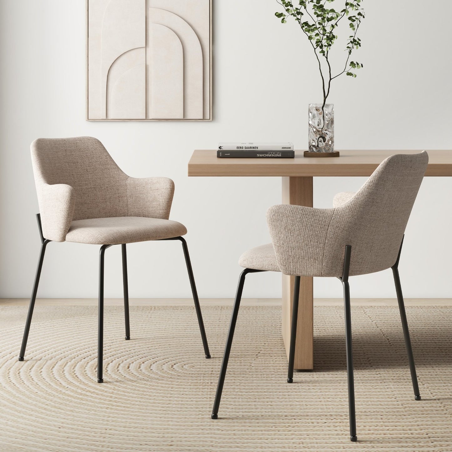 Dining Chairs Set of 2 with Curved Backrest Wide Seat and Armrests-Gray