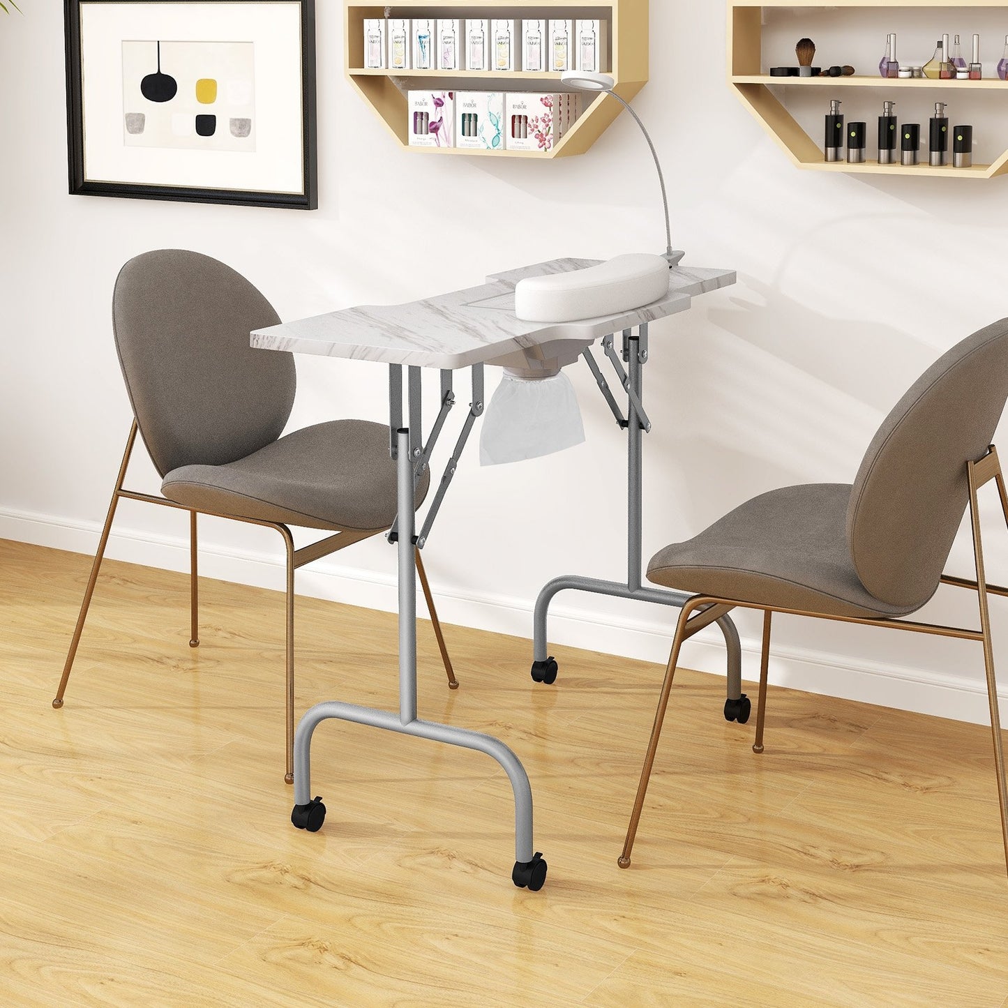 Folding Manicure Nail Table with Electric Dust Collector-Black