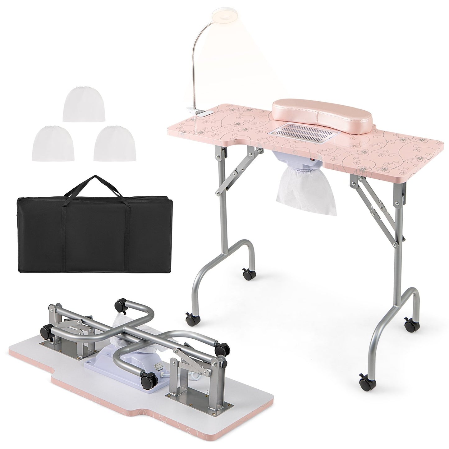 Folding Manicure Nail Table with Electric Dust Collector-Black