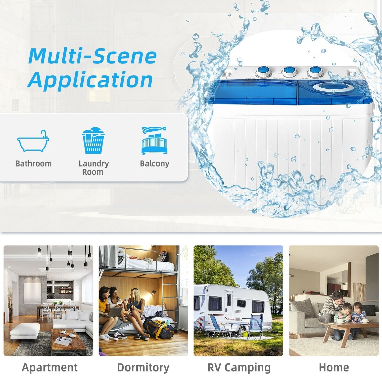 26 lbs Semi-Automatic Twin Tub Washing Machine with Drain Pump-Black