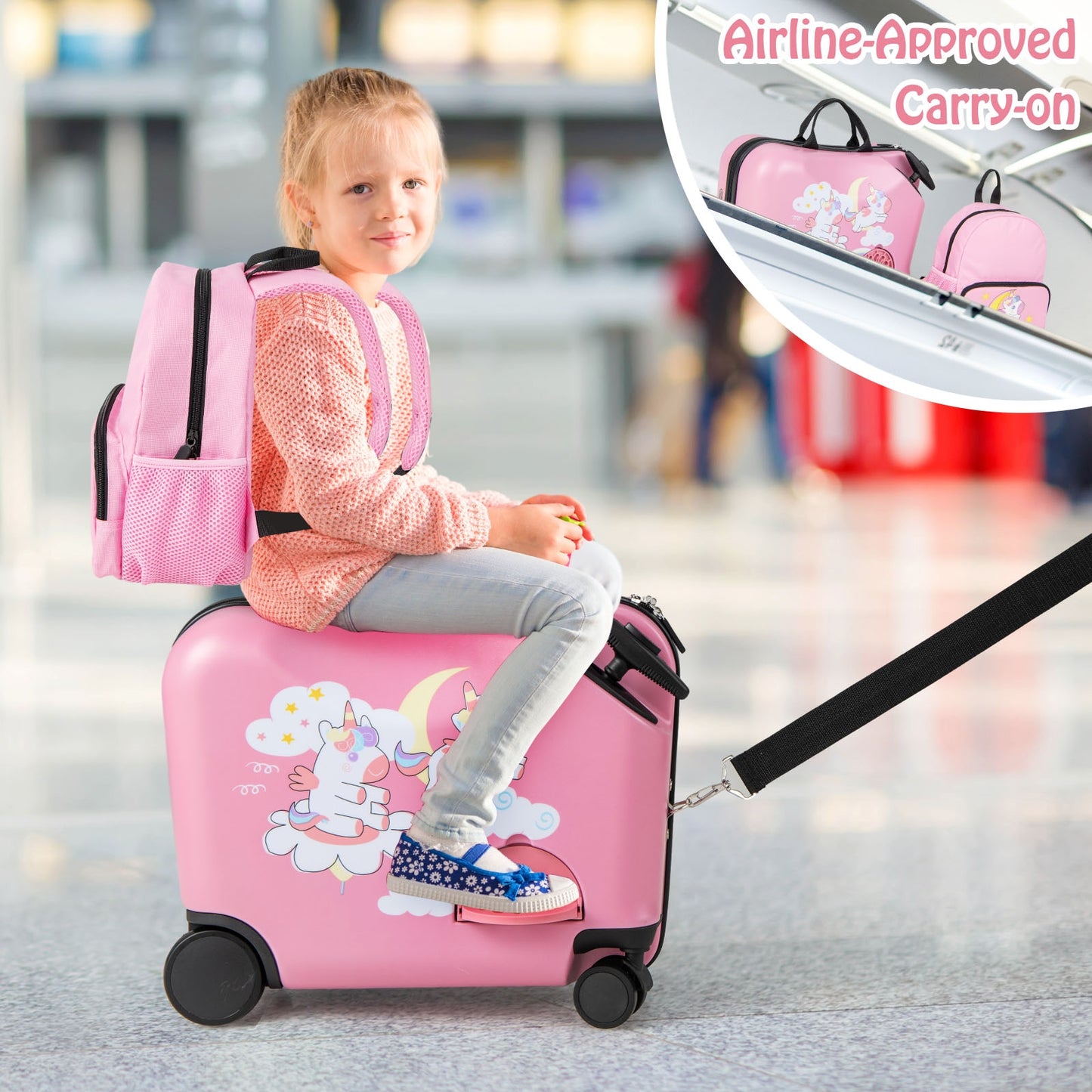 2 Pieces Kid Luggage Set with Spinner Wheels and Aluminum Handle-Pink