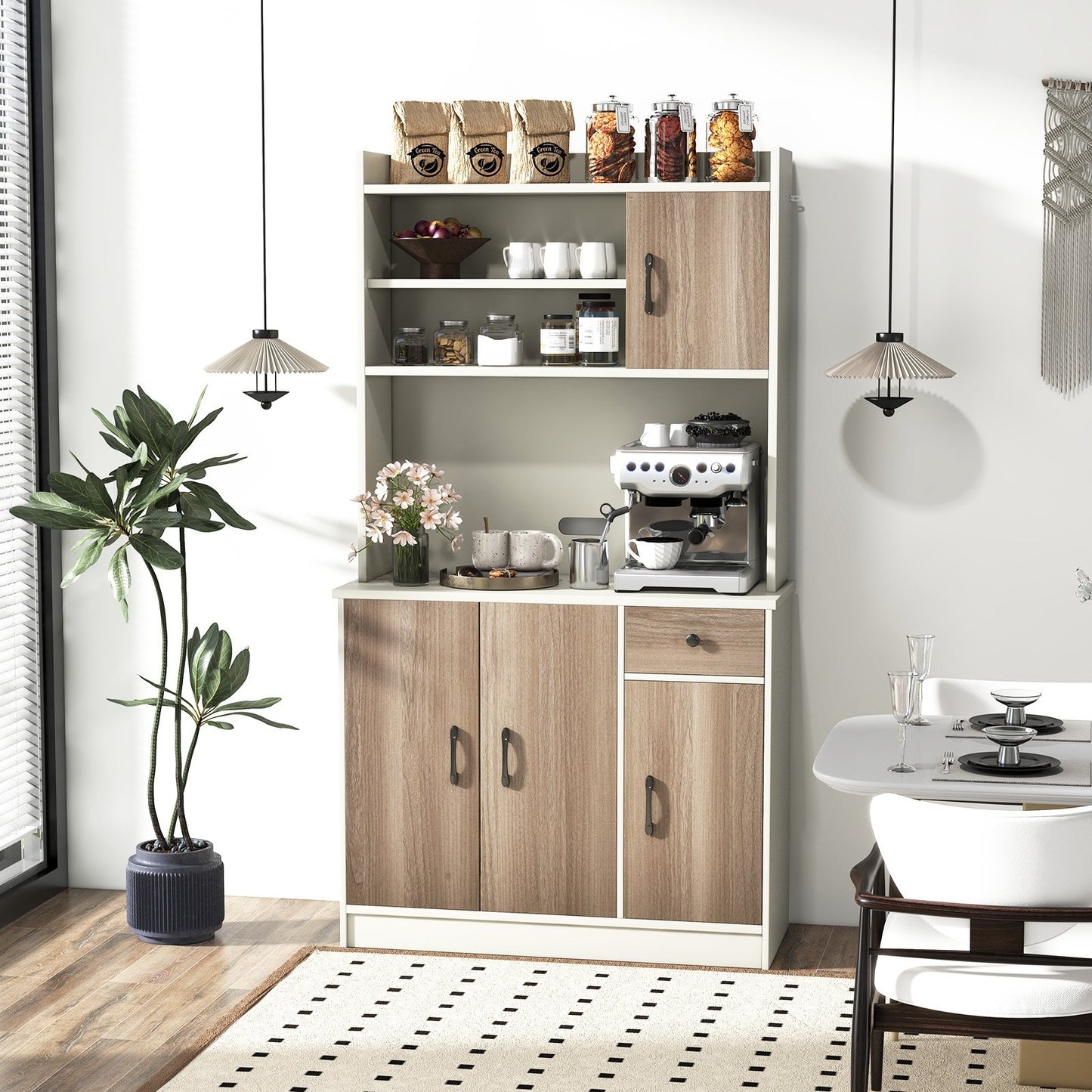 71 Inch Kitchen Pantry Storage Cabinet Buffet Sideboard with Built-in Charge Station-White