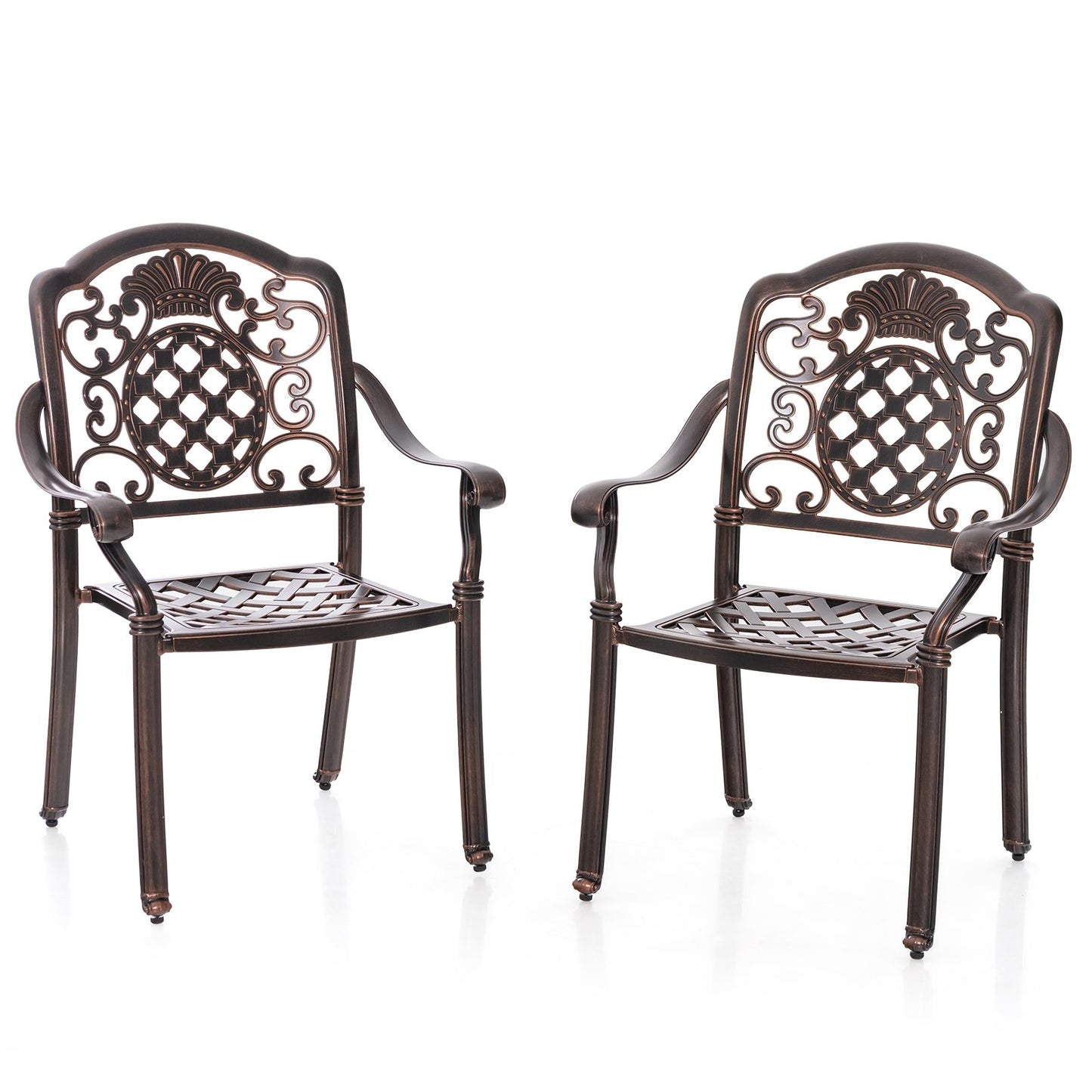 Patio Cast Aluminum Dining Chairs Set of 2 Metal Armchairs Stackable-Copper