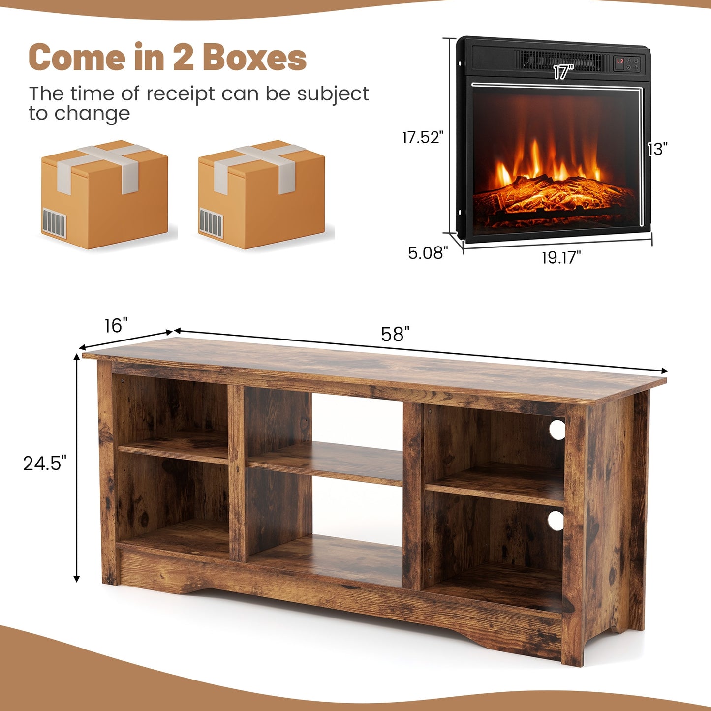 58 Inches TV Stand for Flat Screen TVs Up to 65 Inches with 18 Inches Electric Fireplace Heater