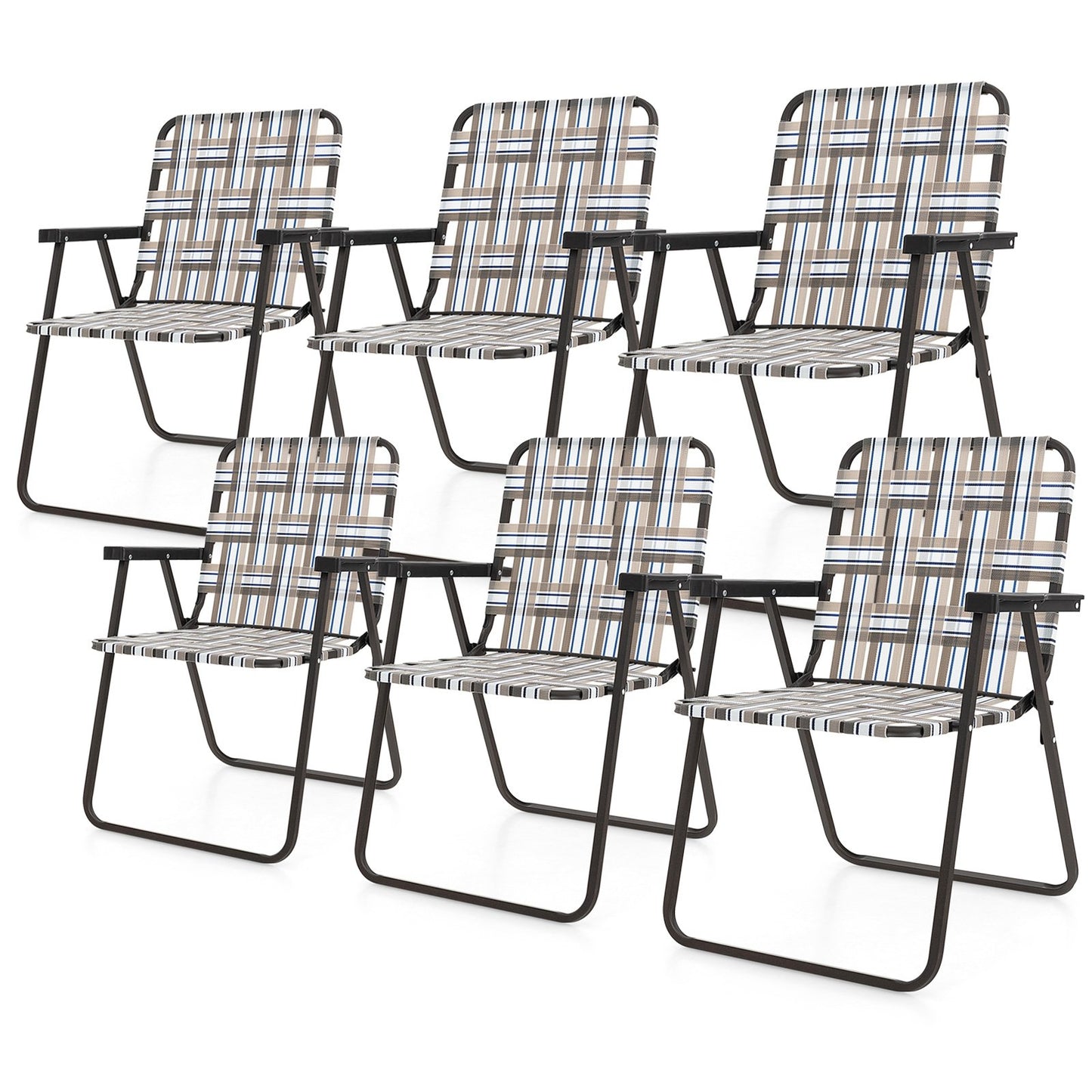 6 Pieces Folding Beach Chair Camping Lawn Webbing Chair-Blue