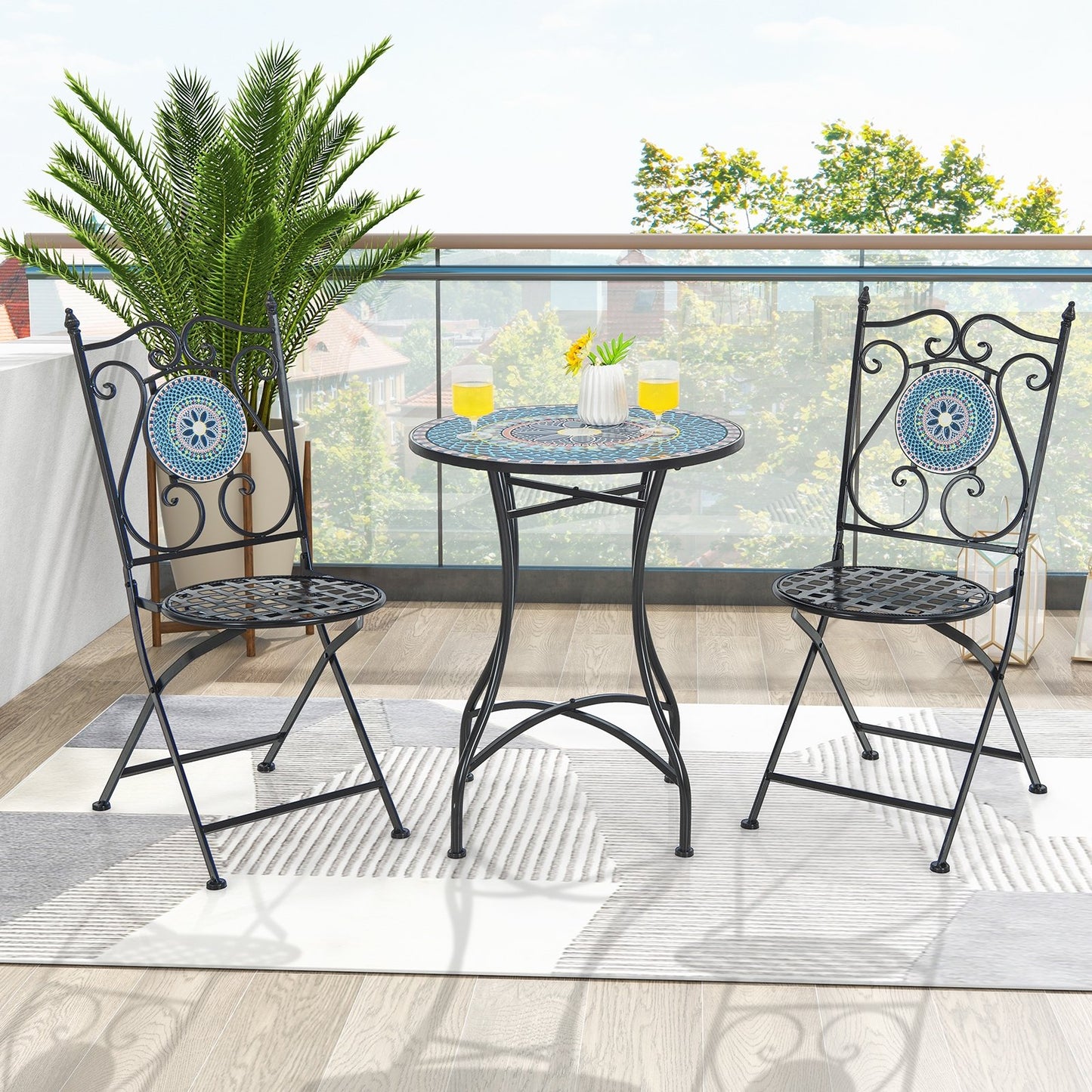 24 Inch Patio Bistro Table with Ceramic Tile Tabletop-Black
