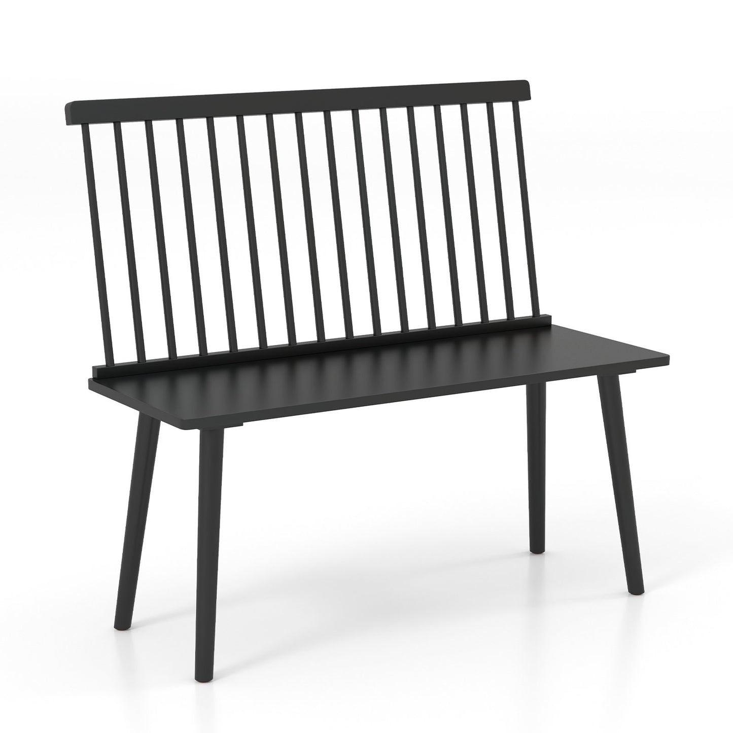 Dining Windsor Bench with Spindle Back and Anti-Slip Foot Pads-Black