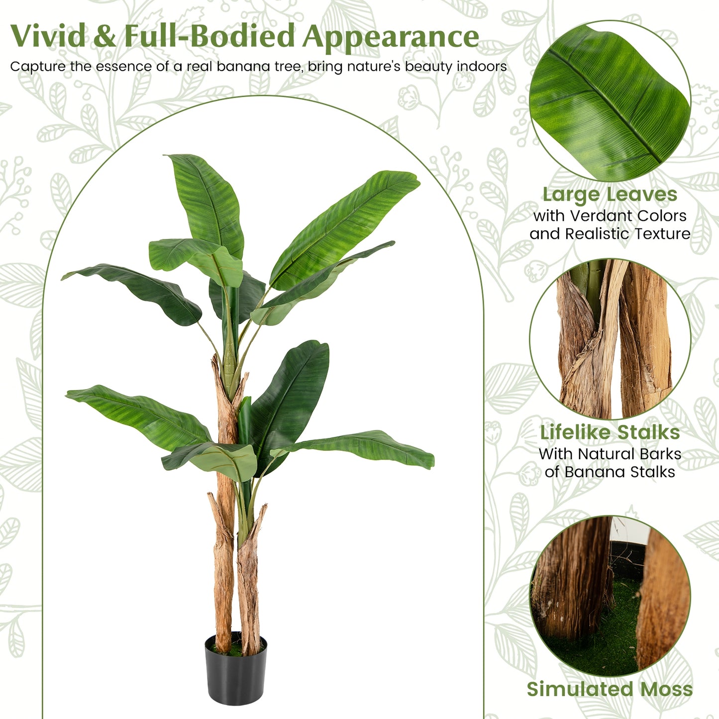 5.5/6.5 Feet Tall Artificial Banana Tree with 10/27 Large Leaves-5.5 ft