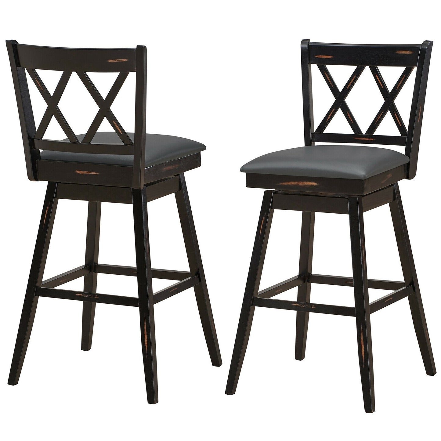 2 Pieces 29 Inch Swivel Counter Height Barstool Set with Rubber Wood Legs-Black