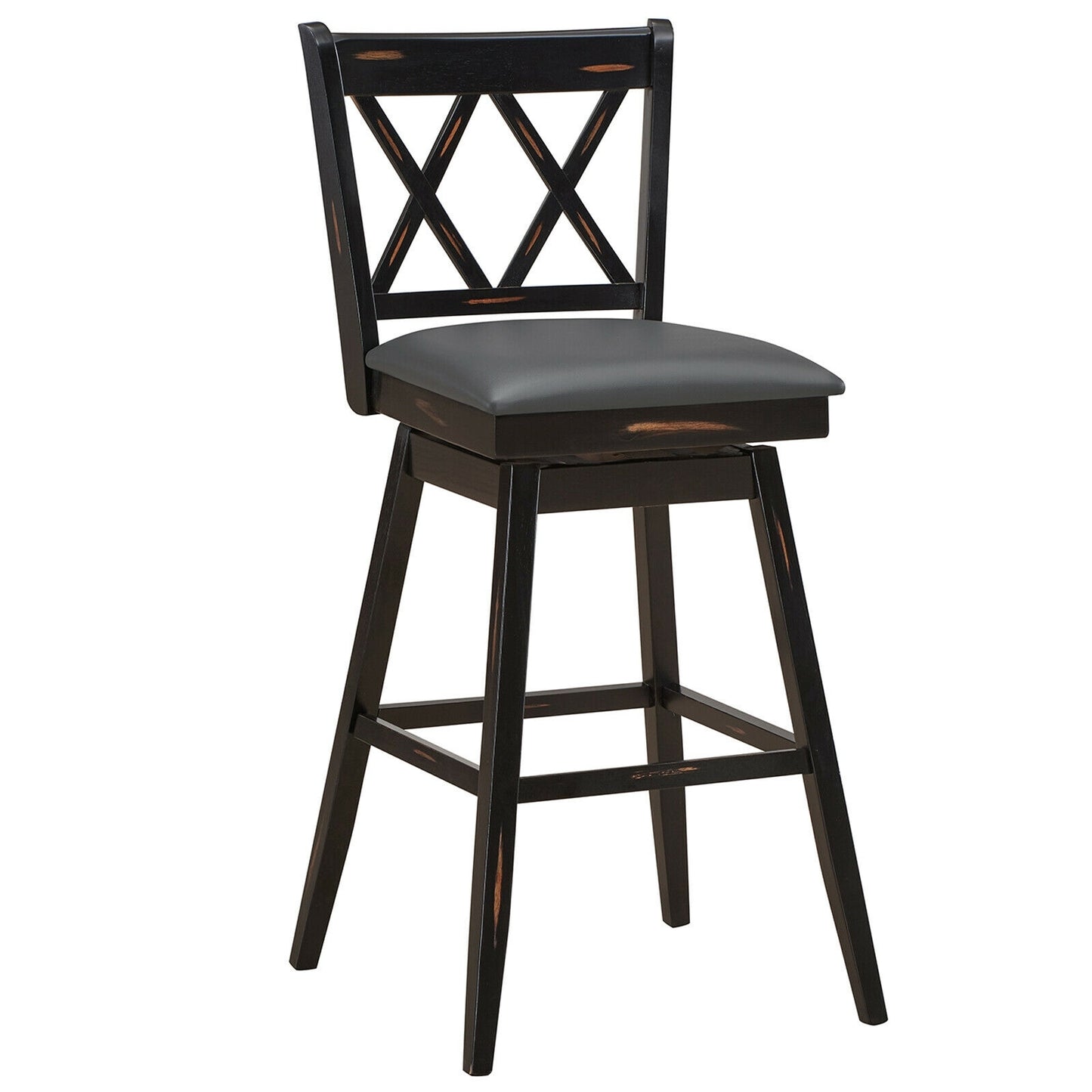 2 Pieces 29 Inch Swivel Counter Height Barstool Set with Rubber Wood Legs-Black
