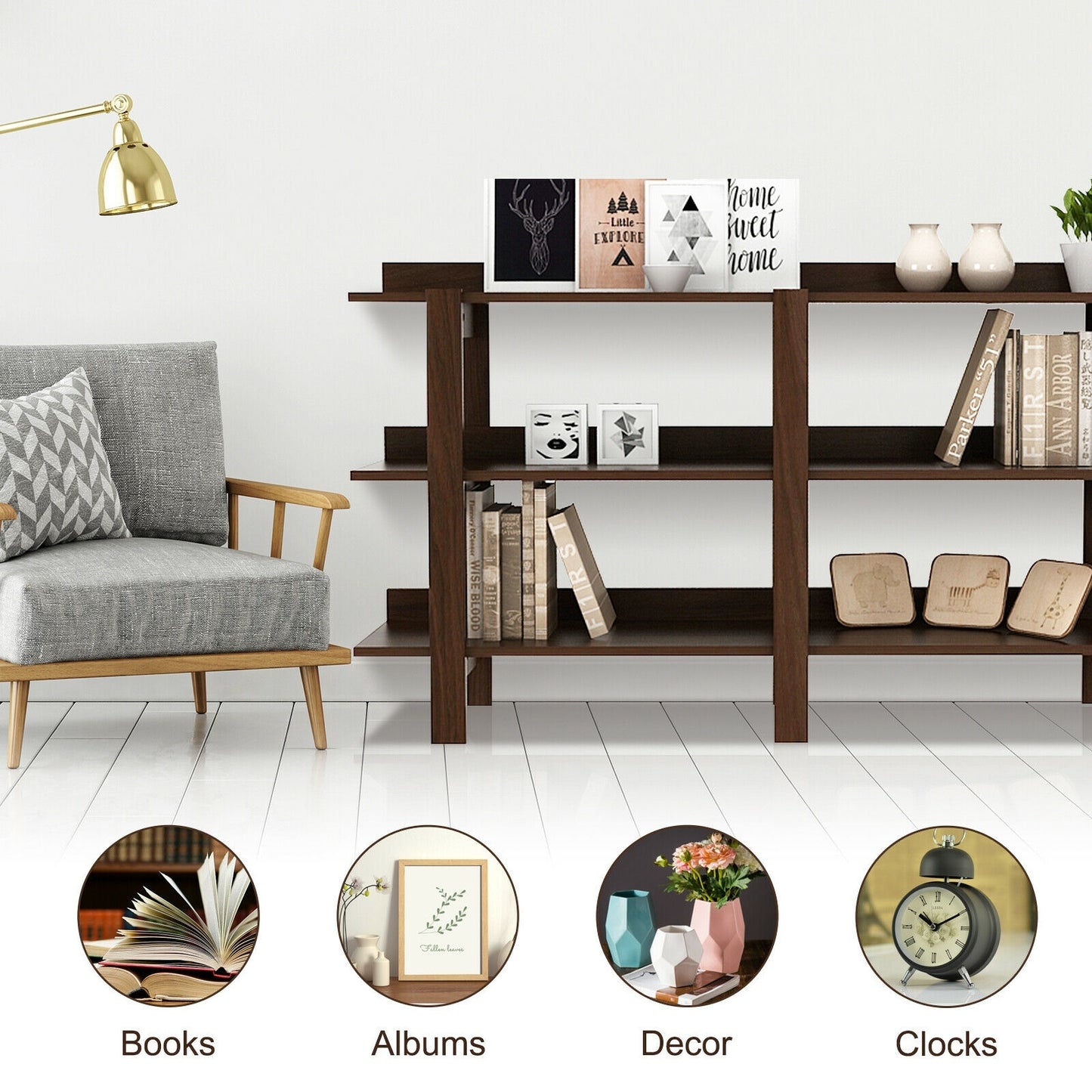 59 Inch Console Table with 3-tier Open Shelf for Front Hall Hallway and Foyer