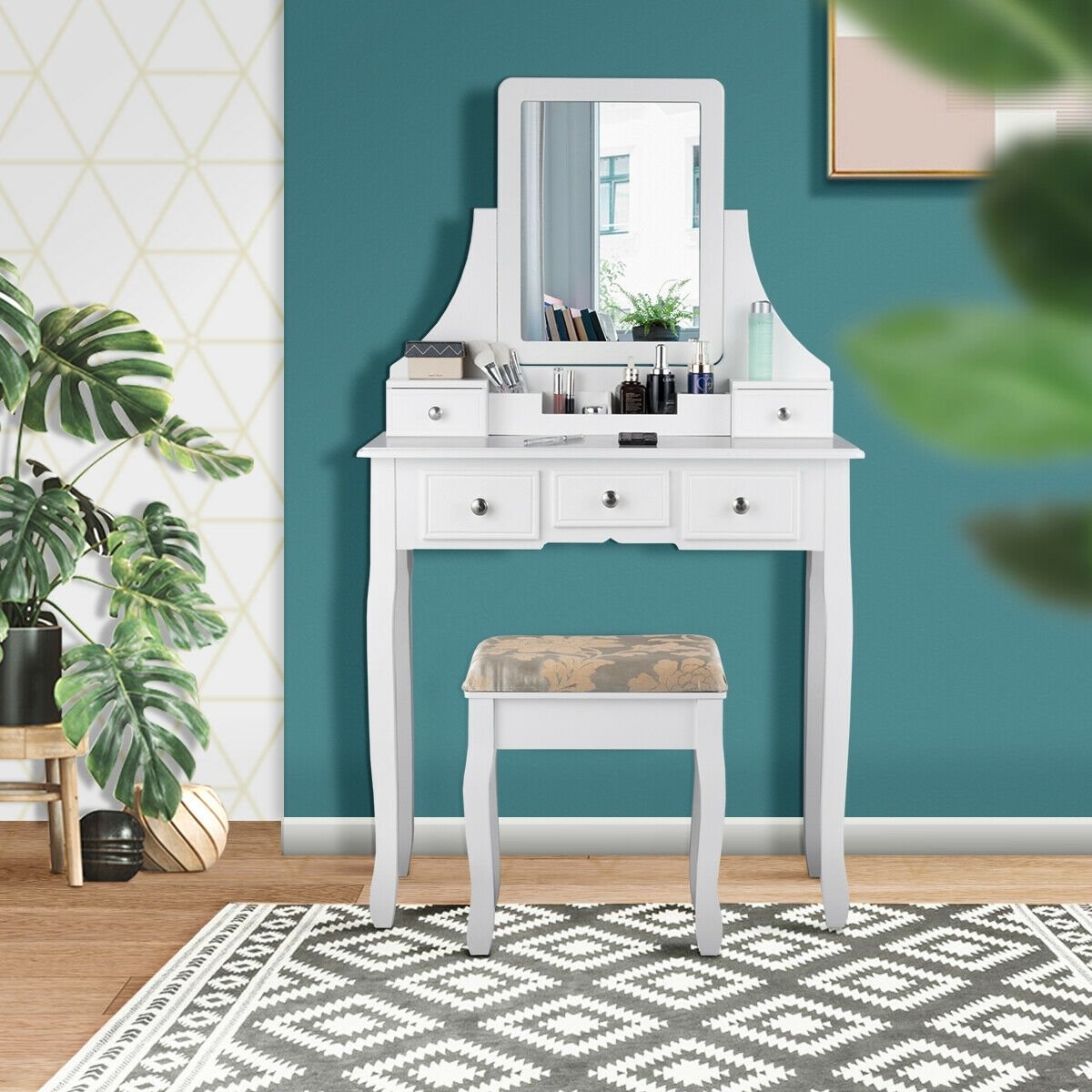 5 Drawers Removable Box Makeup Dressing Vanity Set-Black