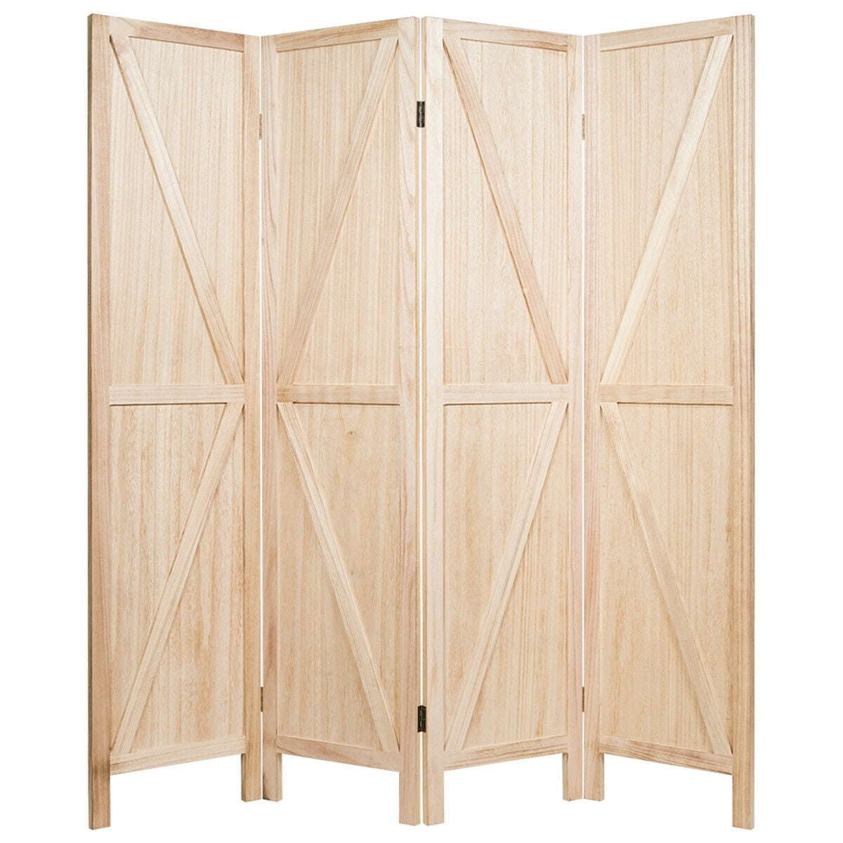 4 Panels Folding Wooden Room Divider-Natural