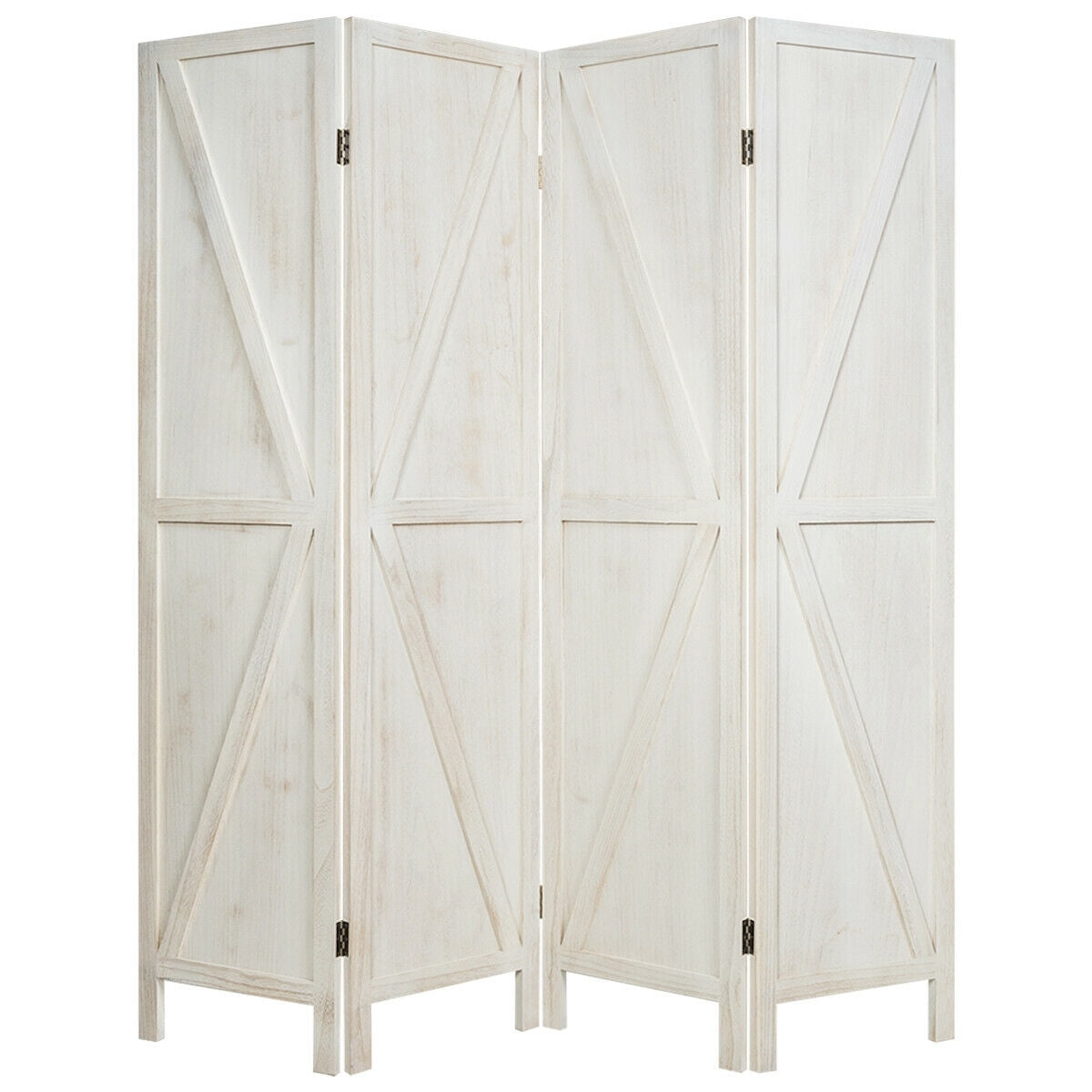 4 Panels Folding Wooden Room Divider-White