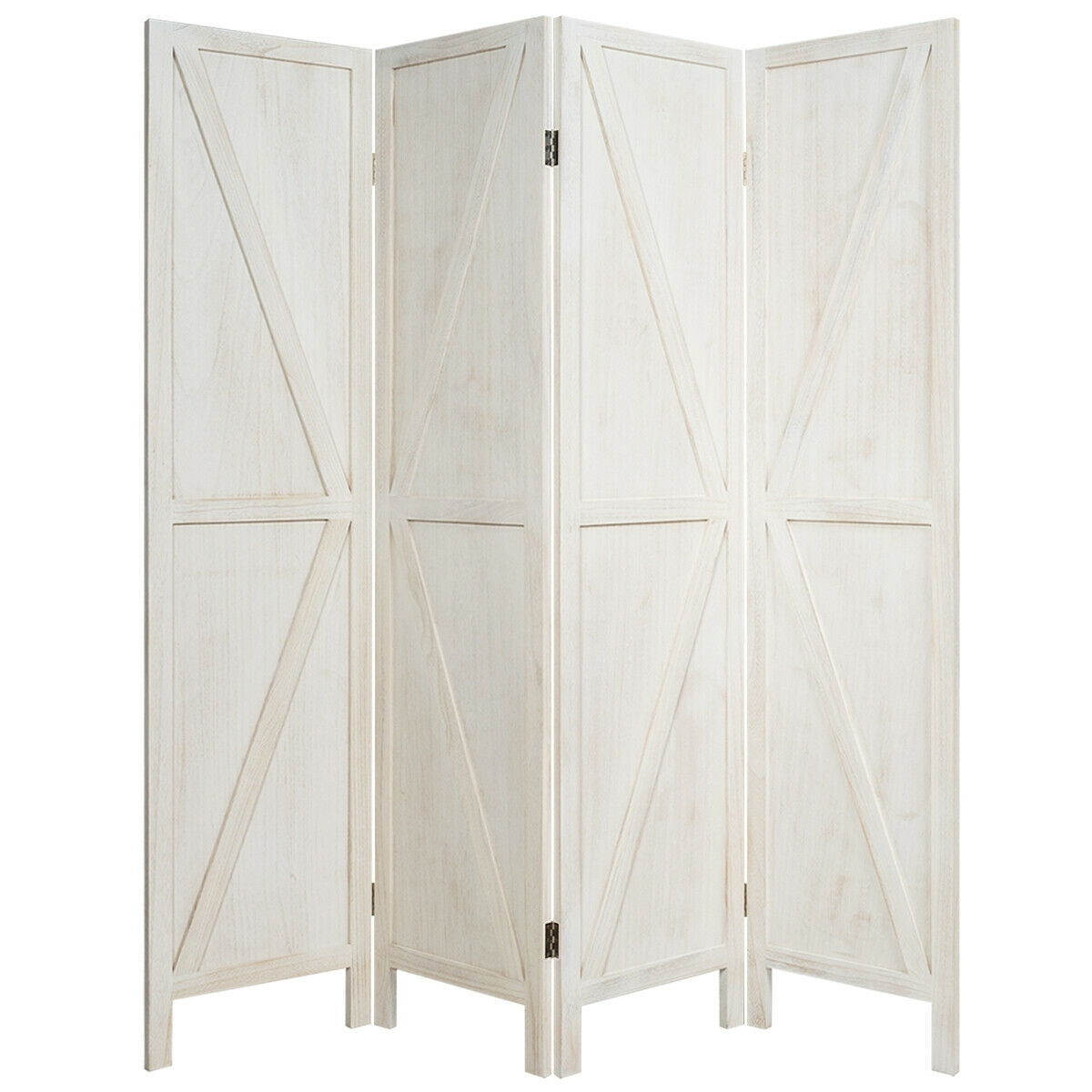 4 Panels Folding Wooden Room Divider-White