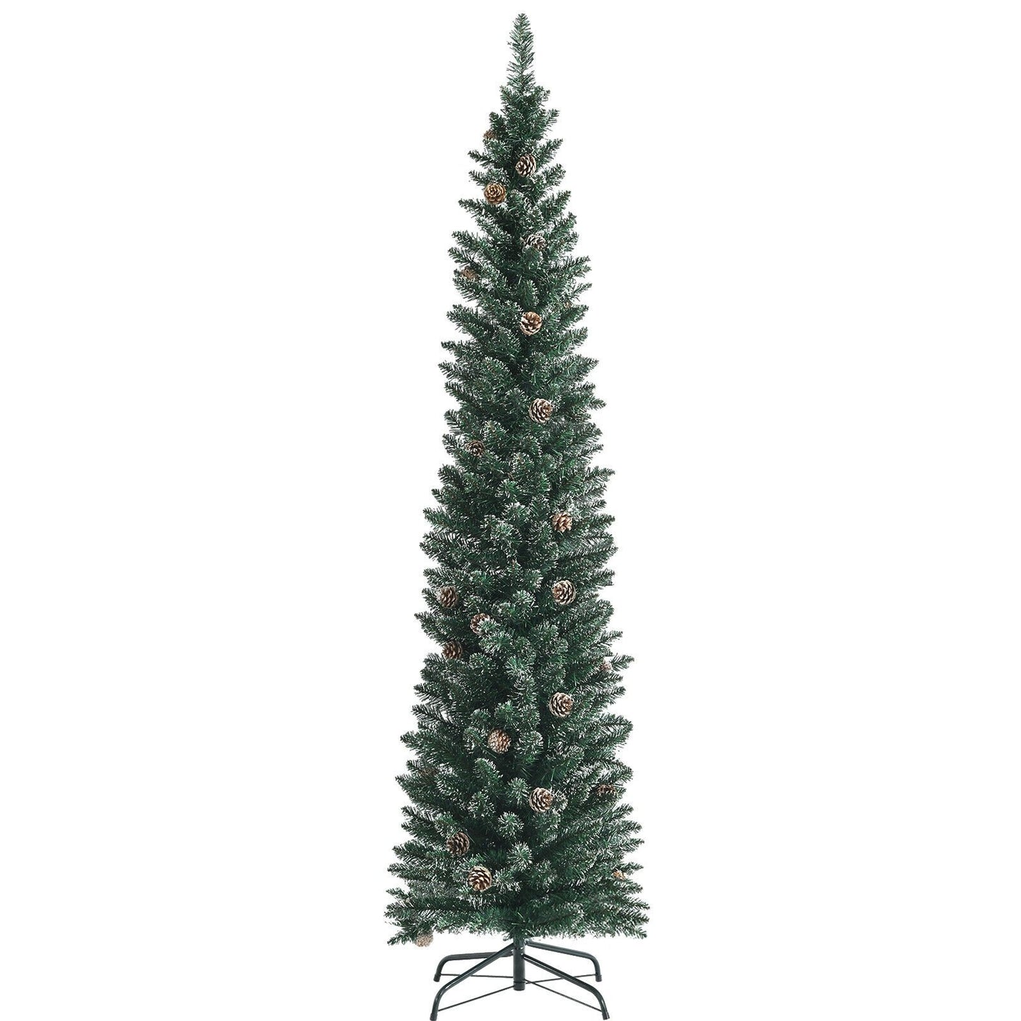 Snowy Artificial Pencil Christmas Tree with Pine Cones-6 ft