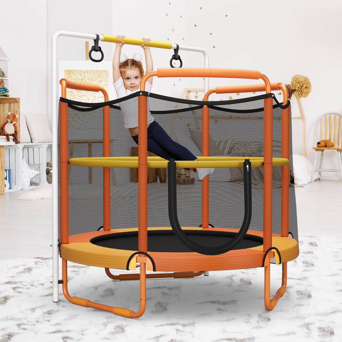 5 Feet Kids 3-in-1 Game Trampoline with Enclosure Net Spring Pad-Blue