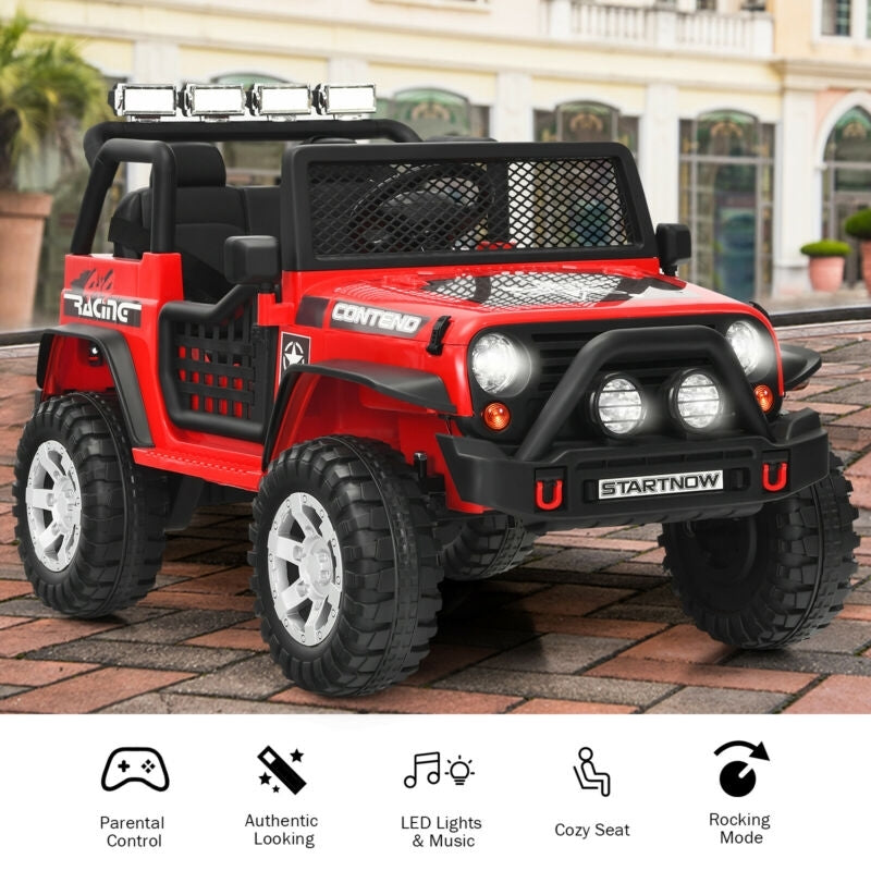 12V Kids Remote Control Electric Ride On Truck Car with Lights and Music-Red