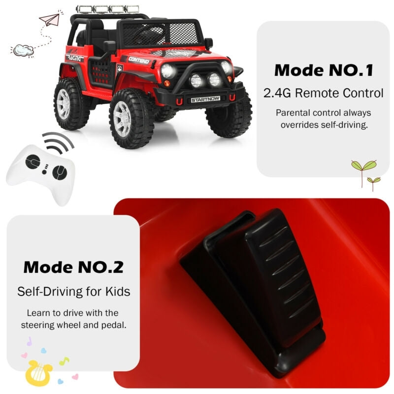 12V Kids Remote Control Electric Ride On Truck Car with Lights and Music-Red