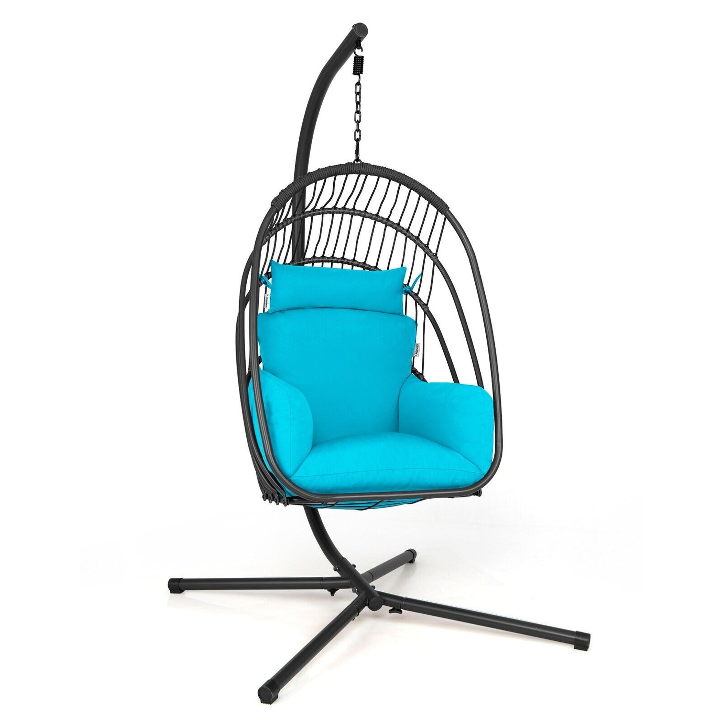 Hanging Folding Egg Chair with Stand Soft Cushion Pillow Swing Hammock-Gray