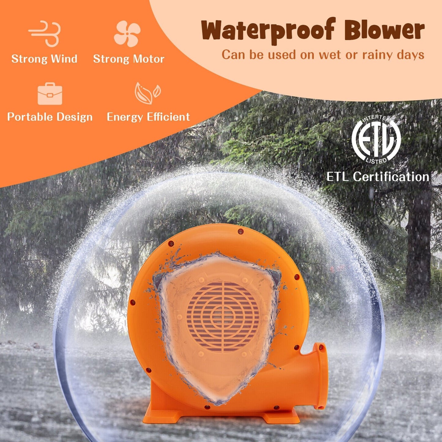 550W Air Blower for Inflatables with 25 feet Wire and GFCI Plug-550W