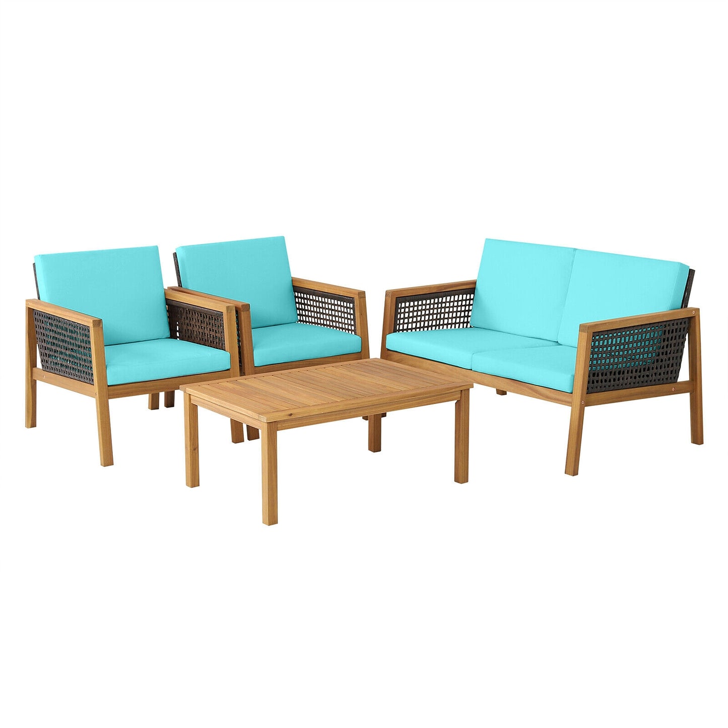 4 Pieces Patio Rattan Furniture Set with Removable Cushions-Gray