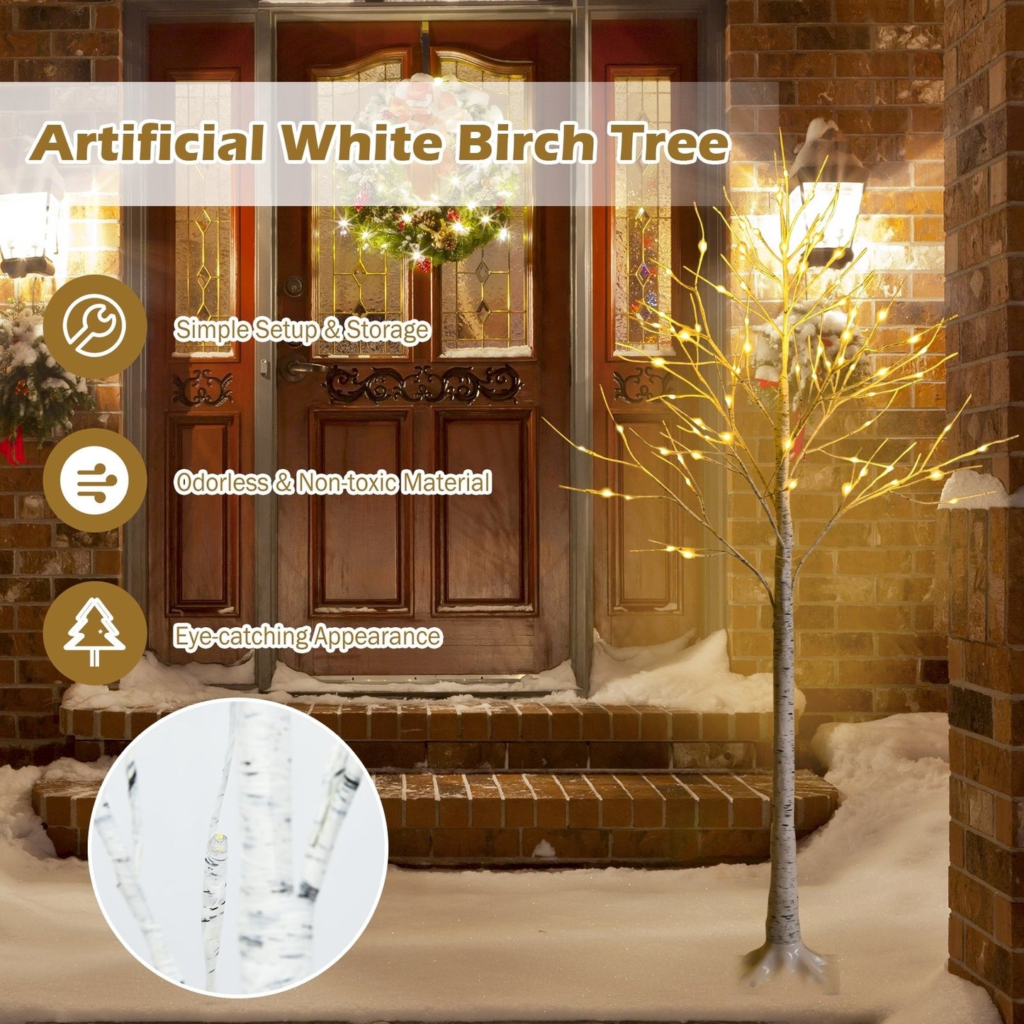 Pre-lit White Twig Birch Tree for Christmas Holiday with LED Lights-6 ft