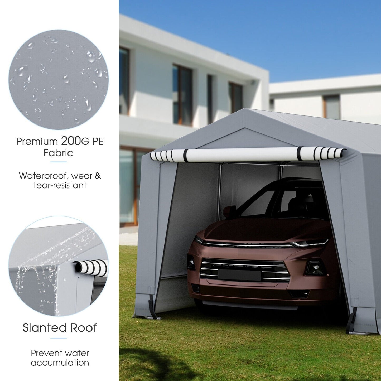 10 x 16/10 x 20 Feet Outdoor Heavy-Duty Carport with 2 Doors-10 x 16 ft
