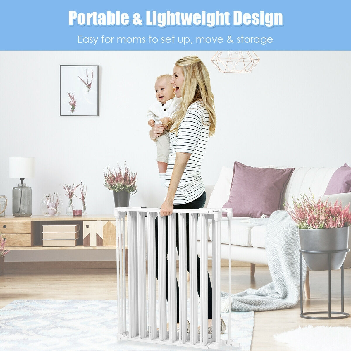 6-Panel Wall-mount Adjustable Baby Safe Metal Fence Barrier in White