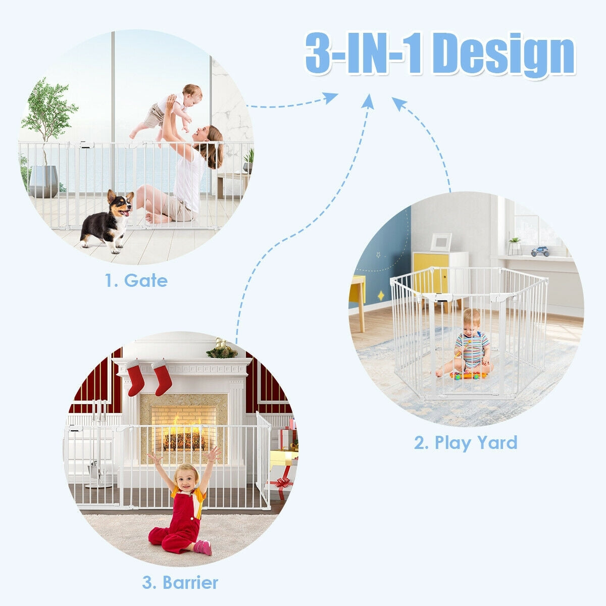 6-Panel Wall-mount Adjustable Baby Safe Metal Fence Barrier in White