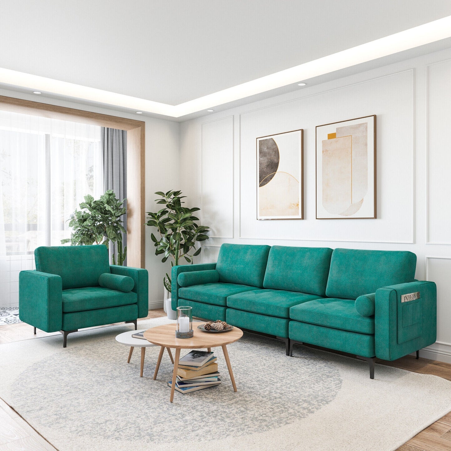3-Seat Sofa Sectional with Side Storage Pocket and Metal Leg-3-Seat