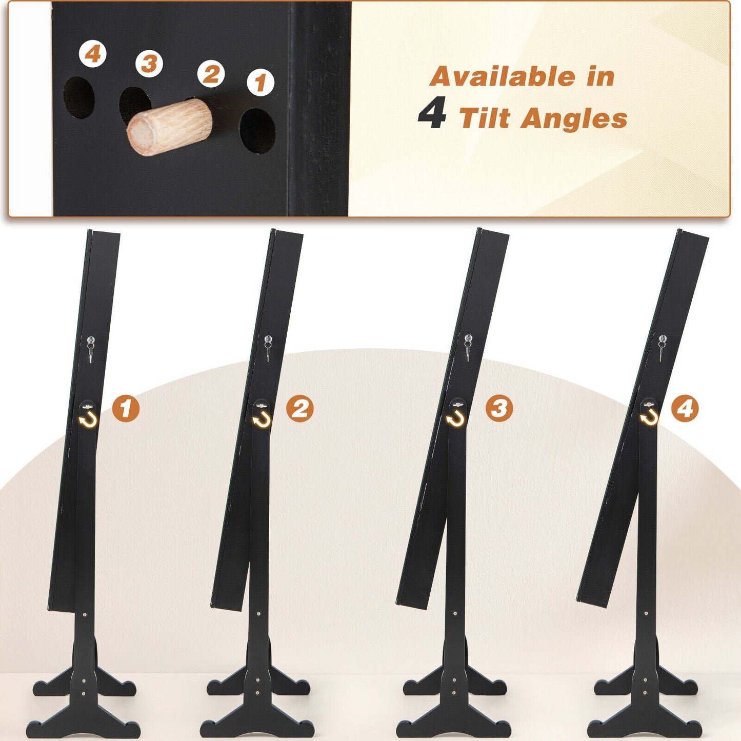 Free Standing Full Length Jewelry Armoire with Lights in Black