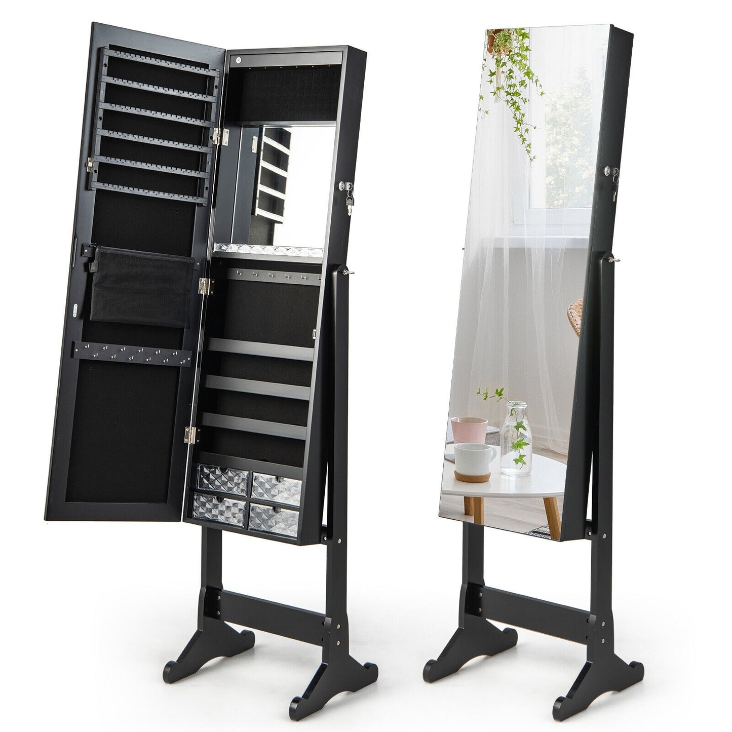 Free Standing Full Length Jewelry Armoire with Lights-White