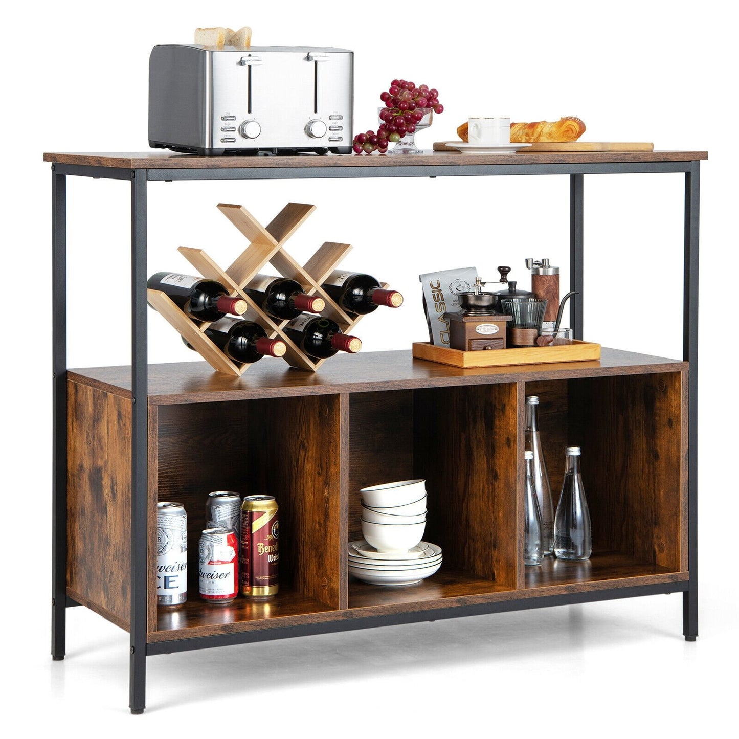 Modern Kitchen Buffet Sideboard with 3 Compartments-Black