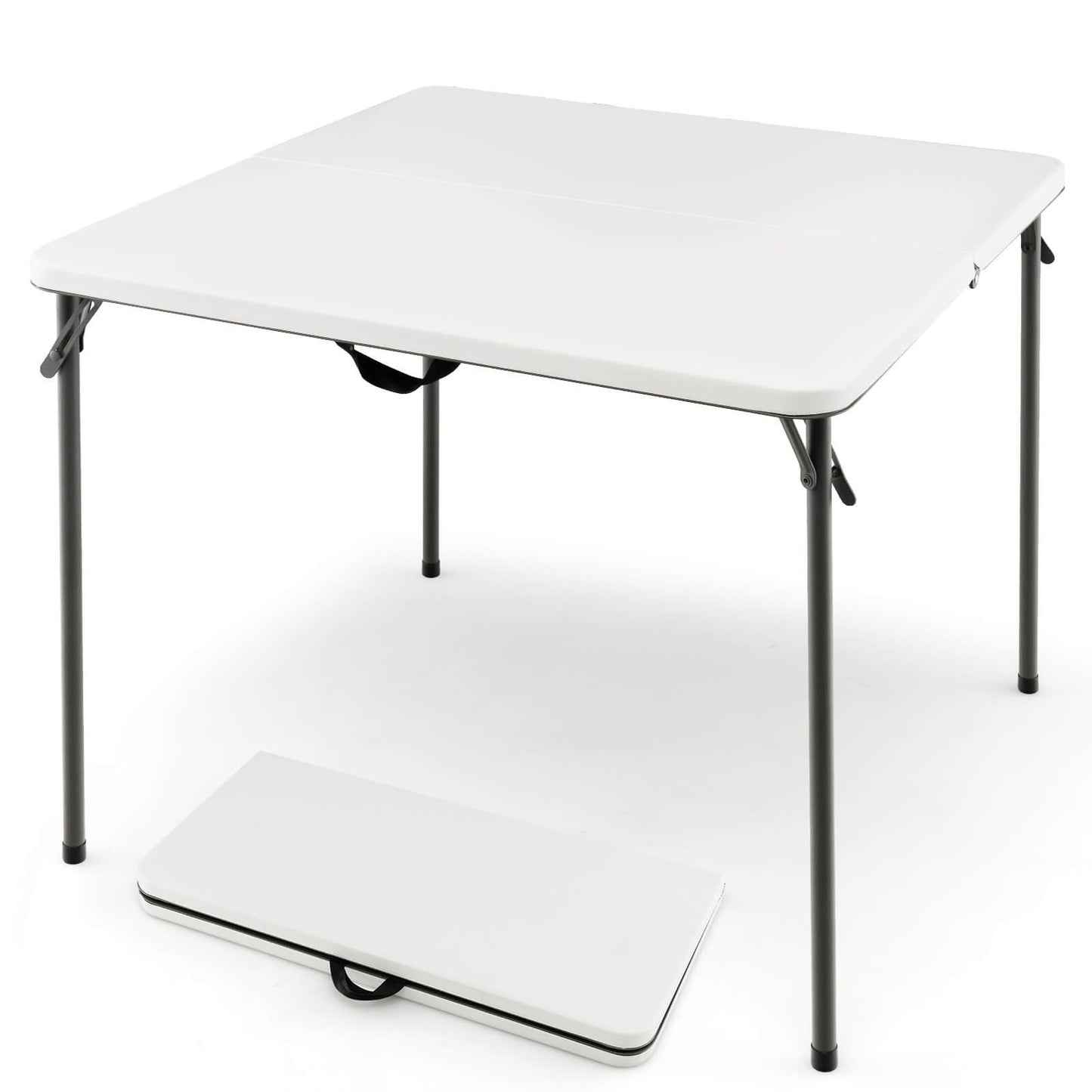 Folding Camping Table with All-Weather HDPE Tabletop and Rustproof Steel Frame-Gray