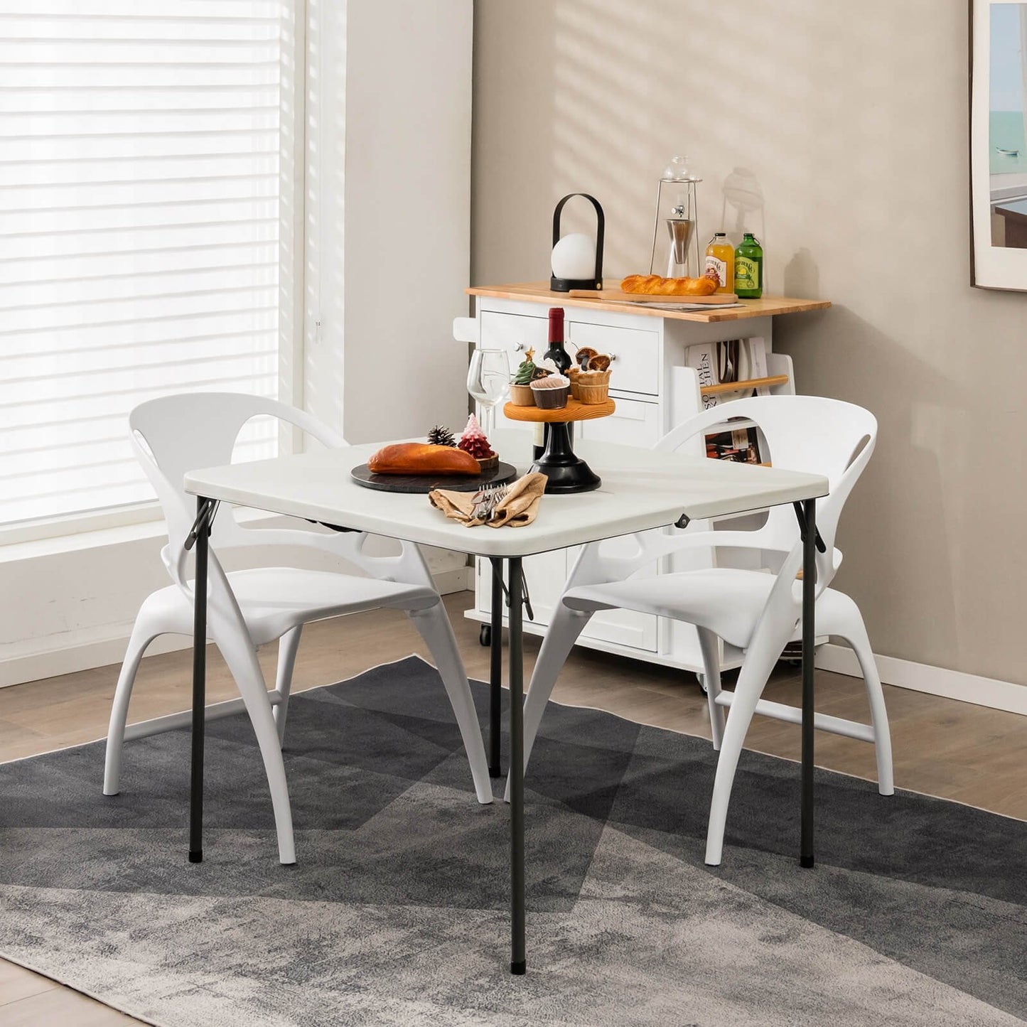 Folding Camping Table with All-Weather HDPE Tabletop and Rustproof Steel Frame-Gray