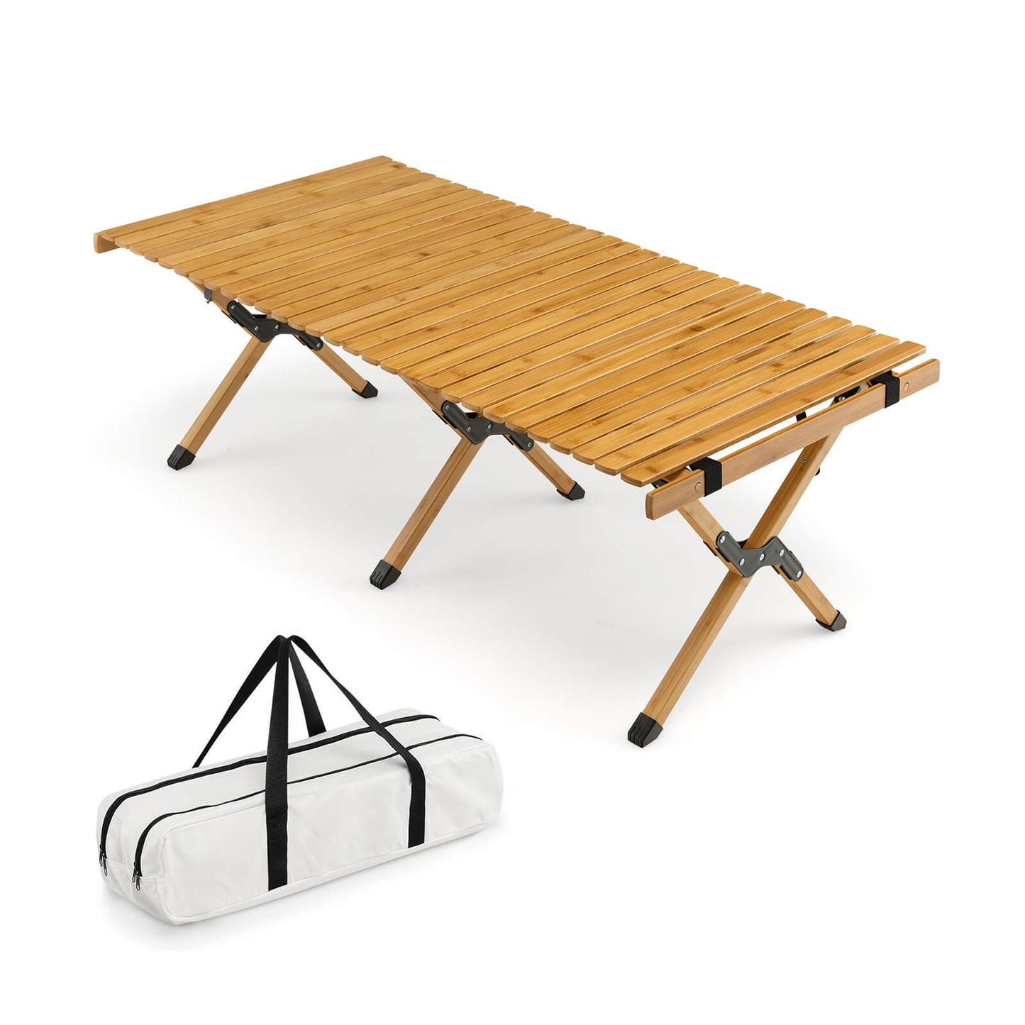 Portable Picnic Table with Carry Bag for Camping and BBQ-Brown