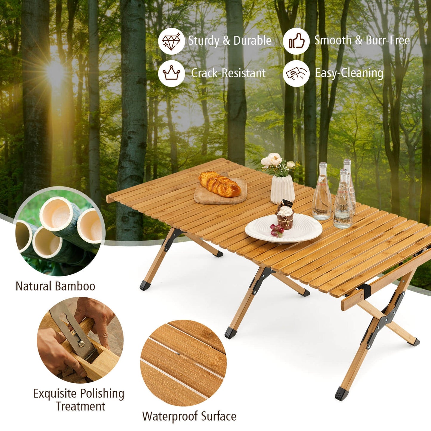 Portable Picnic Table with Carry Bag for Camping and BBQ-Brown