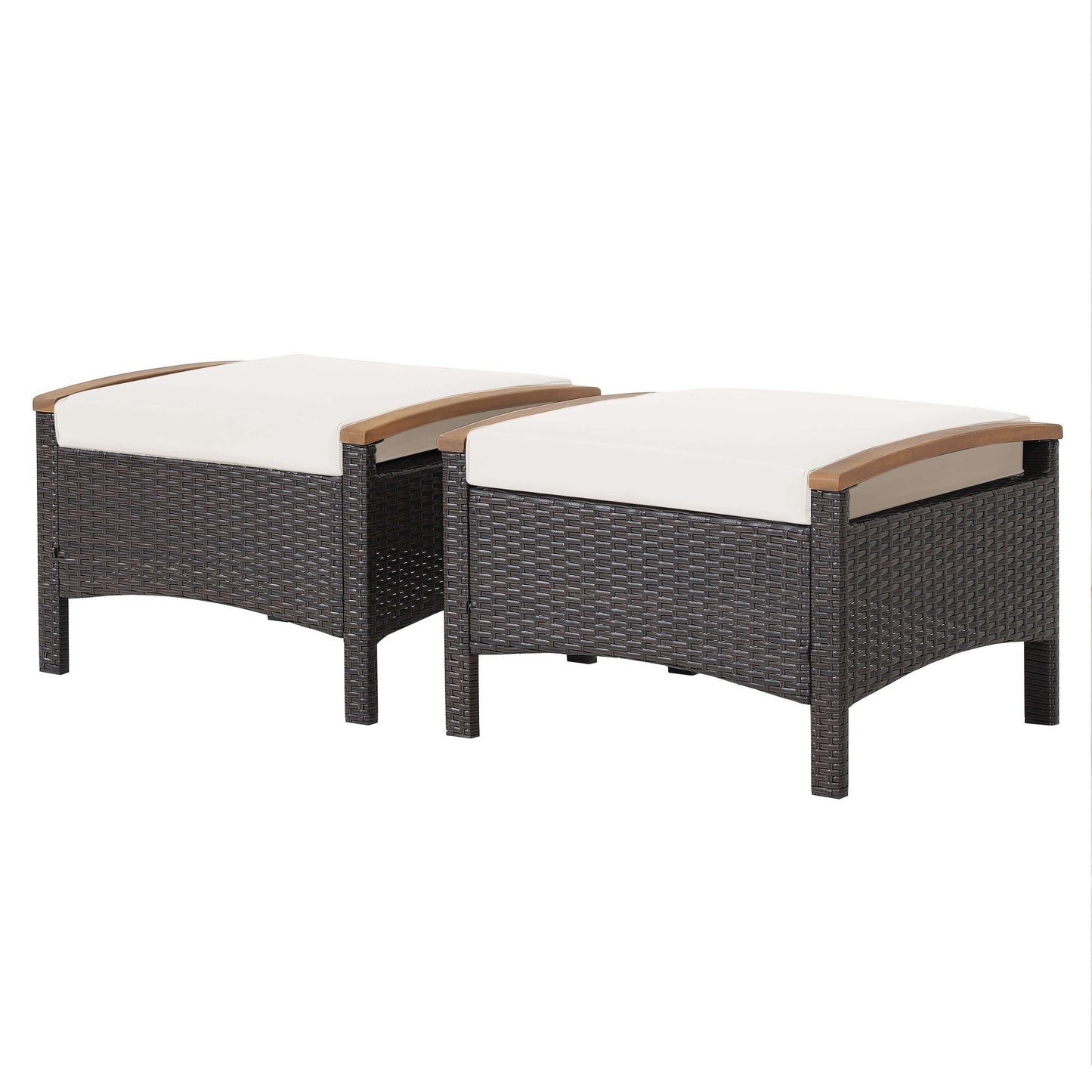 Set of 2 Fade-Resistant Wicker Patio Ottoman-Brown