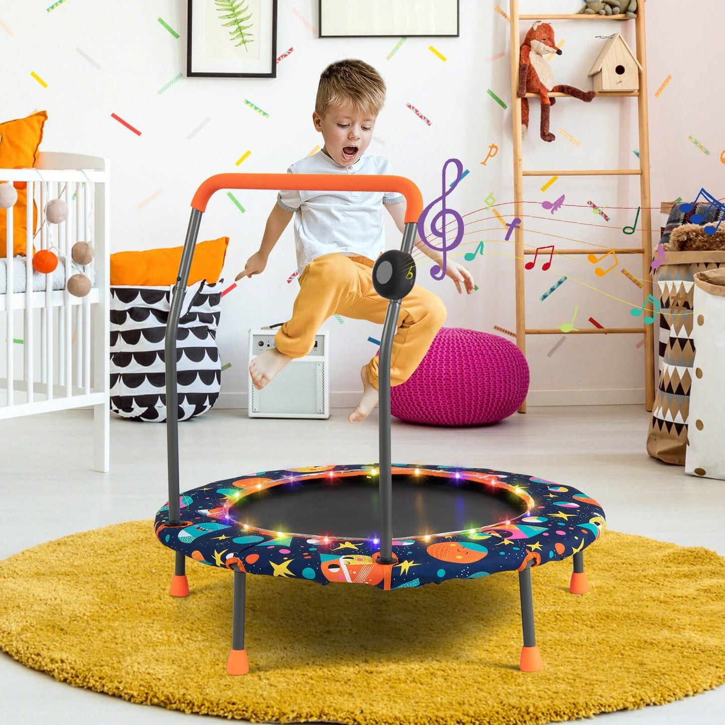 36 Inch Mini Trampoline with Colorful LED Lights and Bluetooth Speaker-Blue