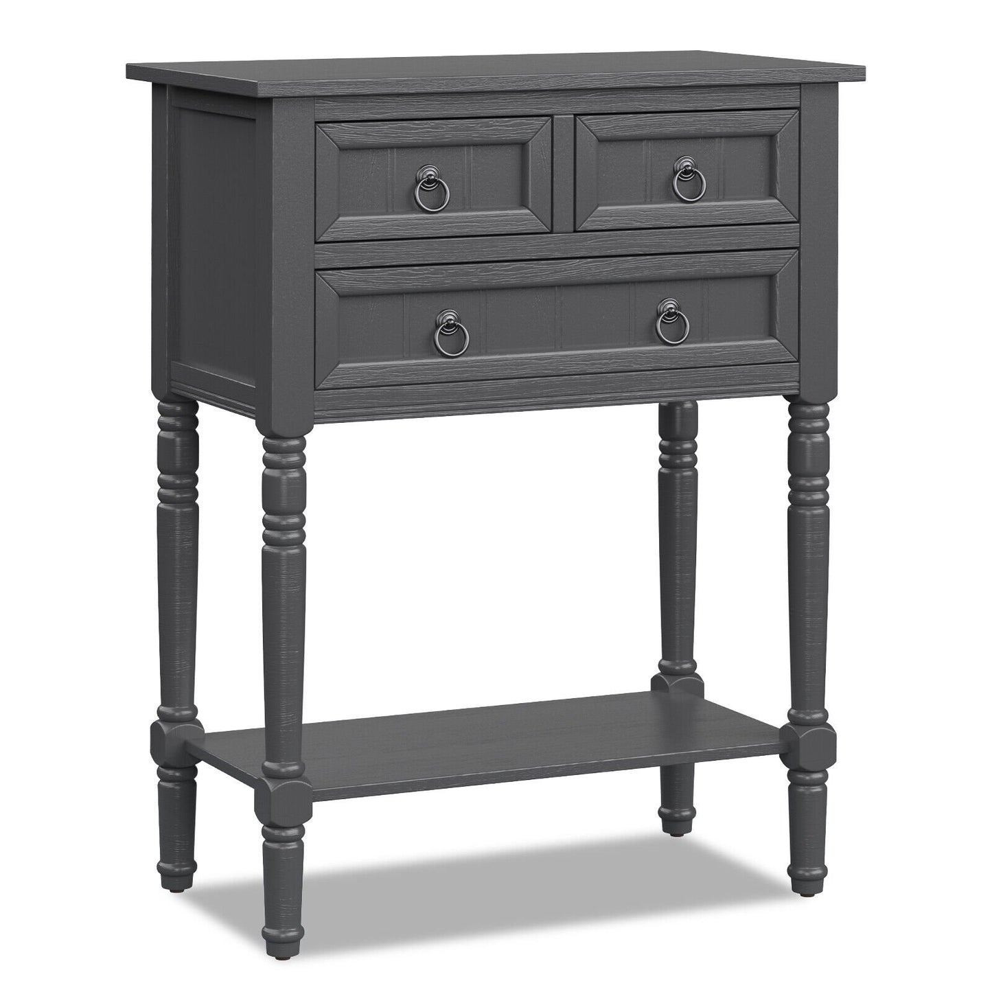 Narrow Console Table with 3 Storage Drawers and Open Bottom Shelf-Beige