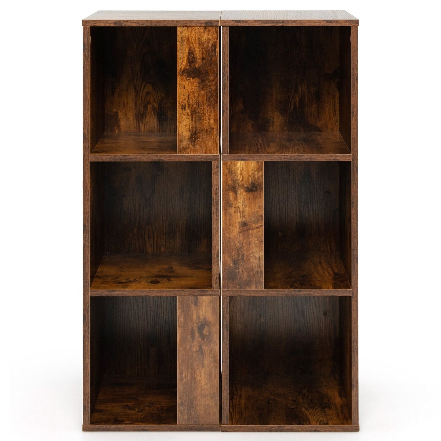 3-Tier 6 Cube Freestanding Bookcase with Anti-toppling Device-Rustic Brown