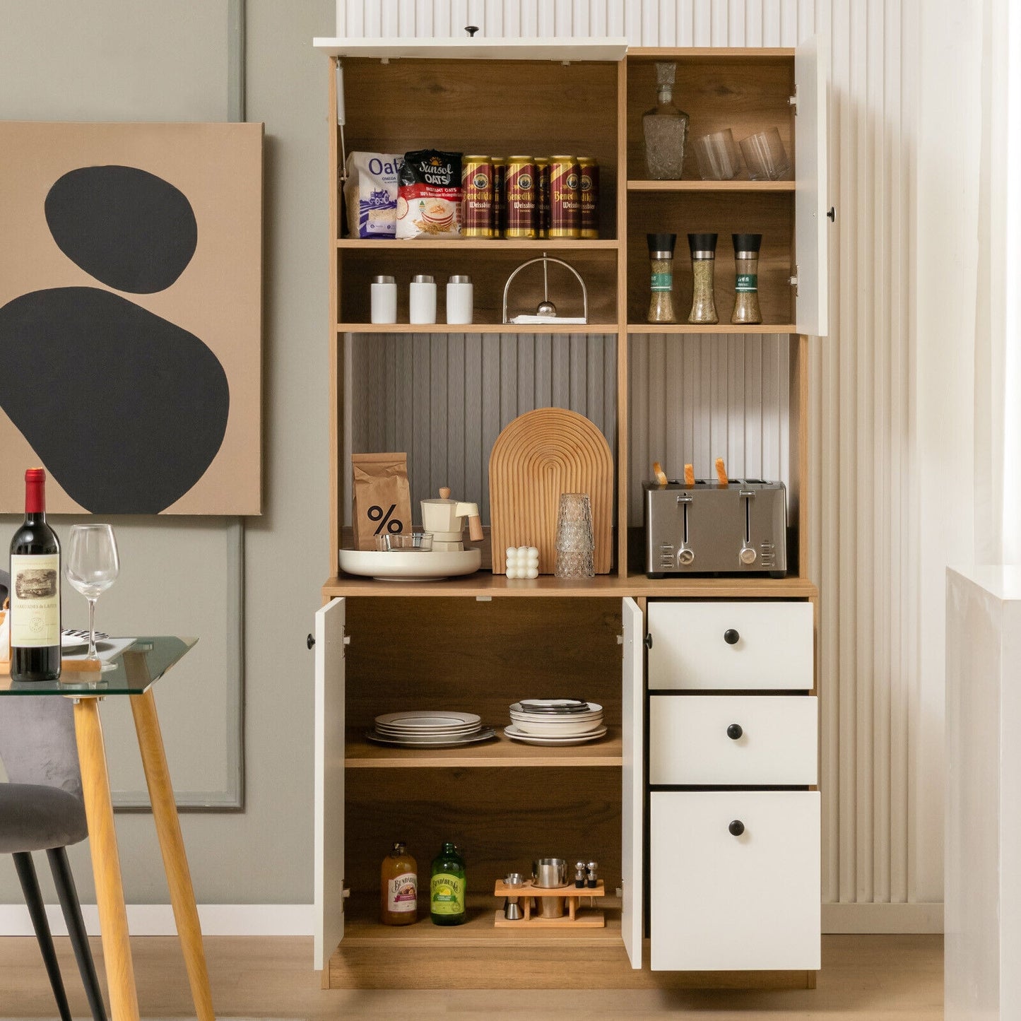 71 Inch Kitchen Pantry with 3 Storage Cabinet and 3 Deep Drawers-Black