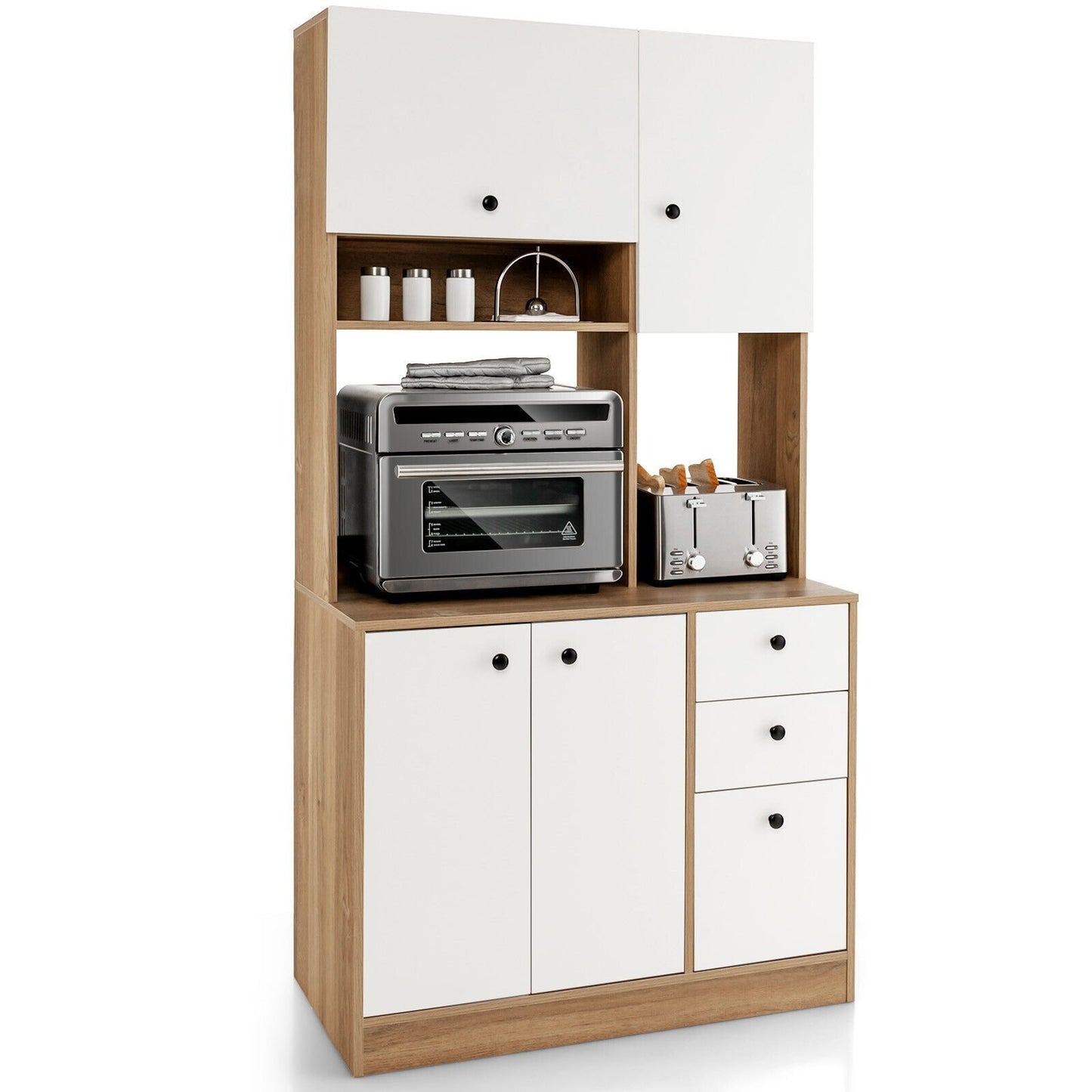 71 Inch Kitchen Pantry with 3 Storage Cabinet and 3 Deep Drawers-Black
