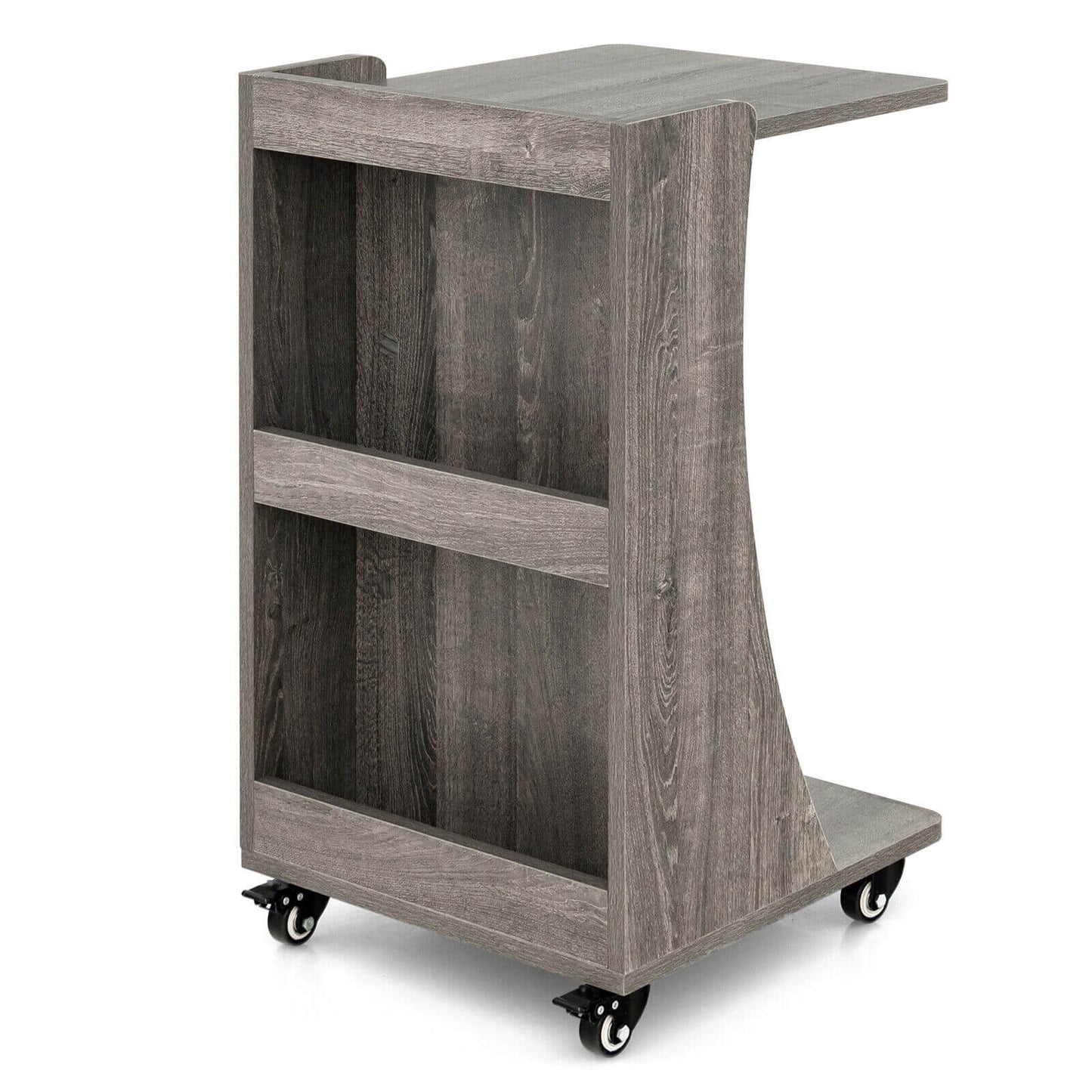 C-shaped Rolling End Side with Back Storage Shelves beside Sofa-Gray